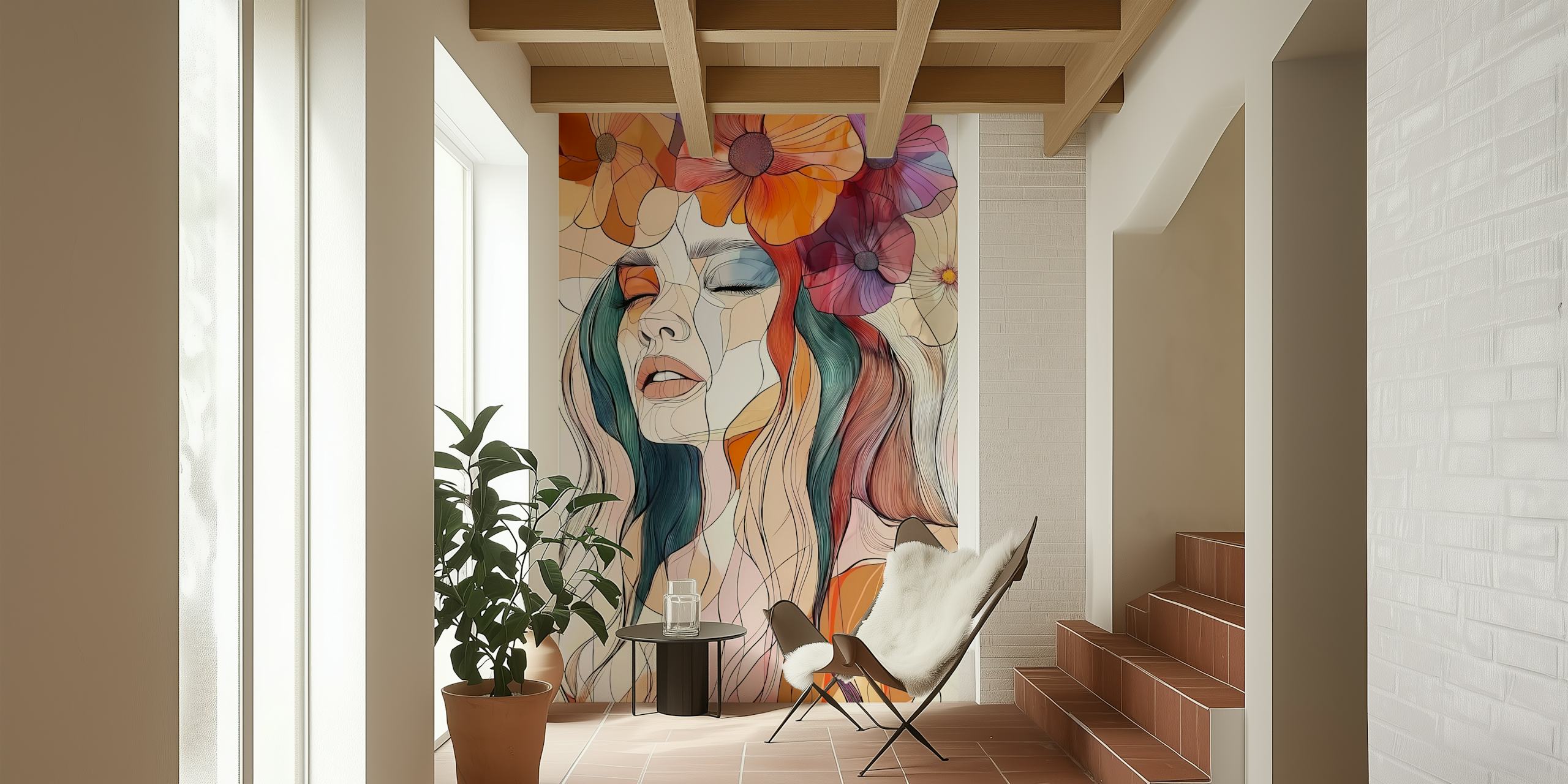 Abstract Floral Femme 3 tapetti huoneessa