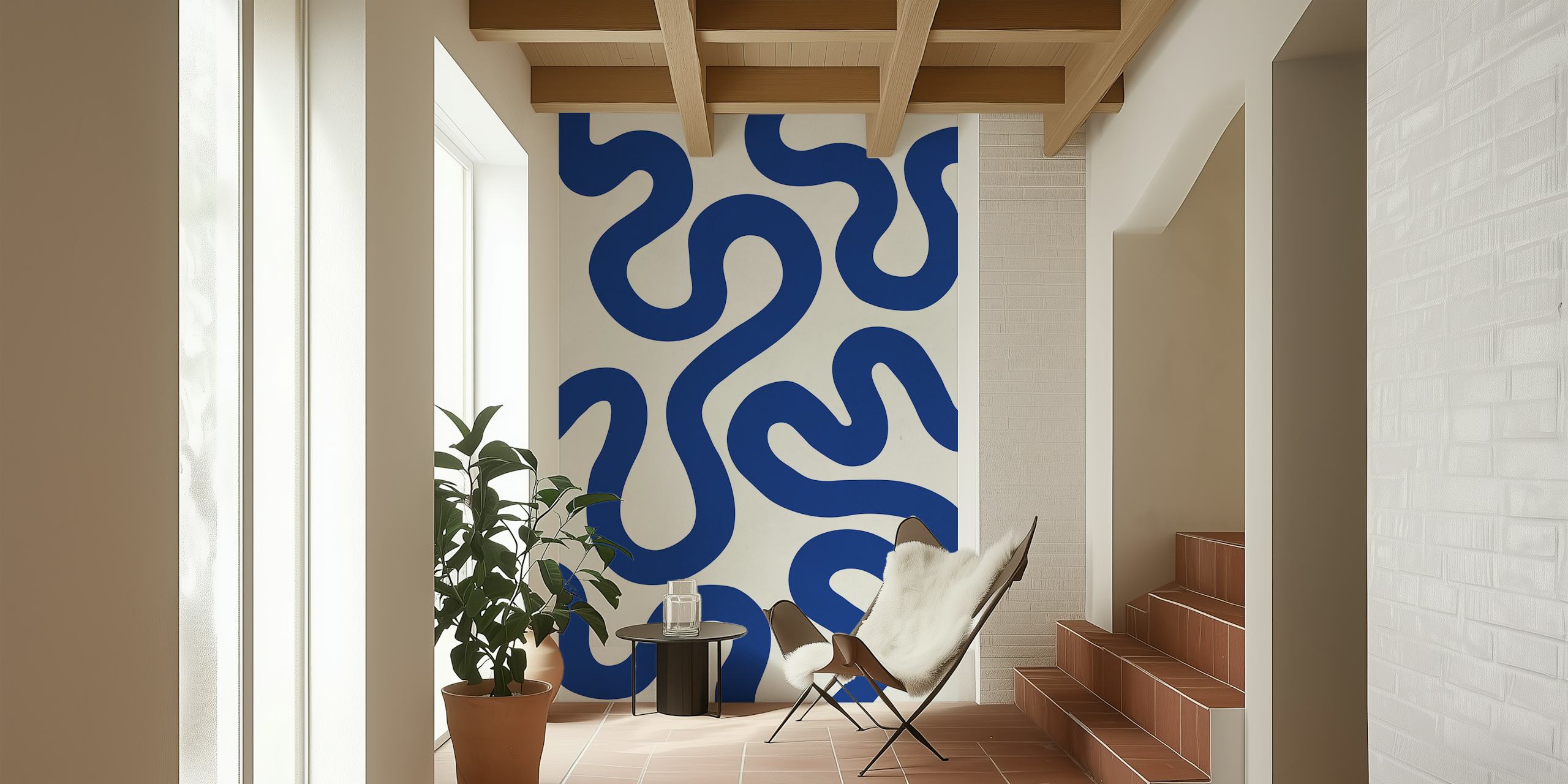 Elegant Azure Twists wallpaper in een kamer