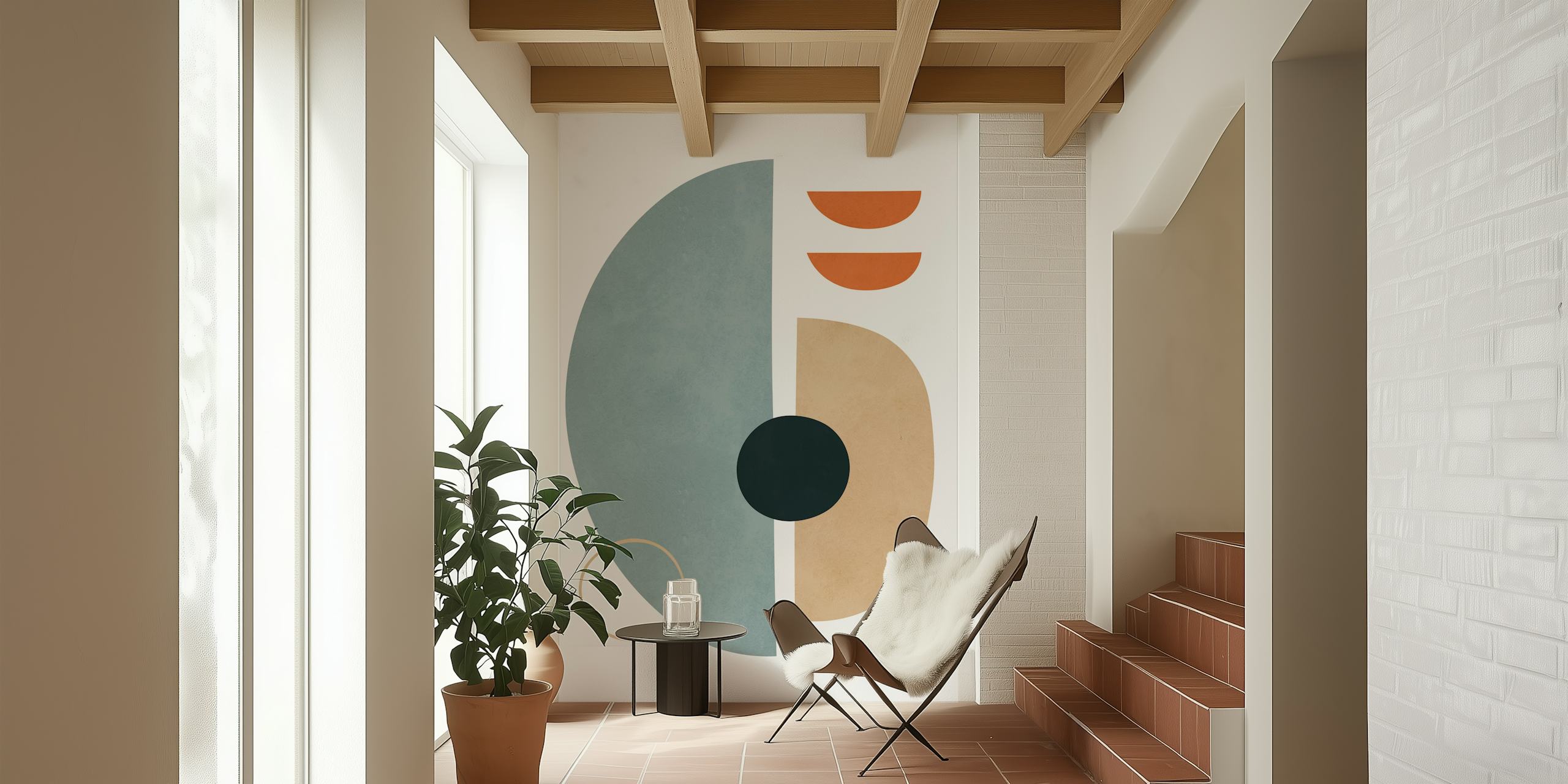 Μοντέρνα γεωμετρική ταπετσαρία σε ένα δωμάτιο