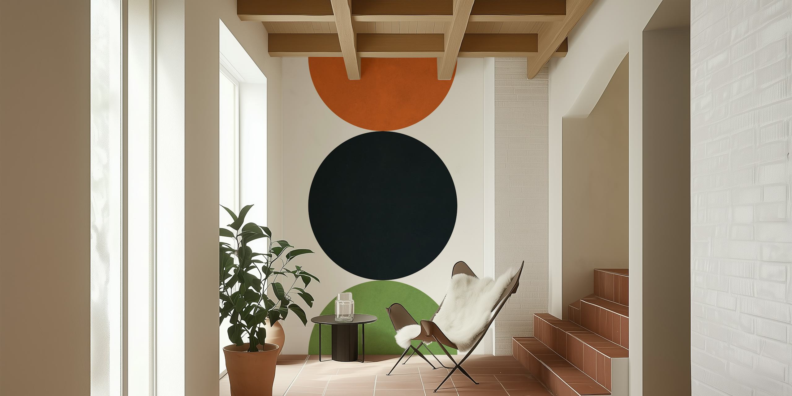 Circles and semicircles behang in een kamer