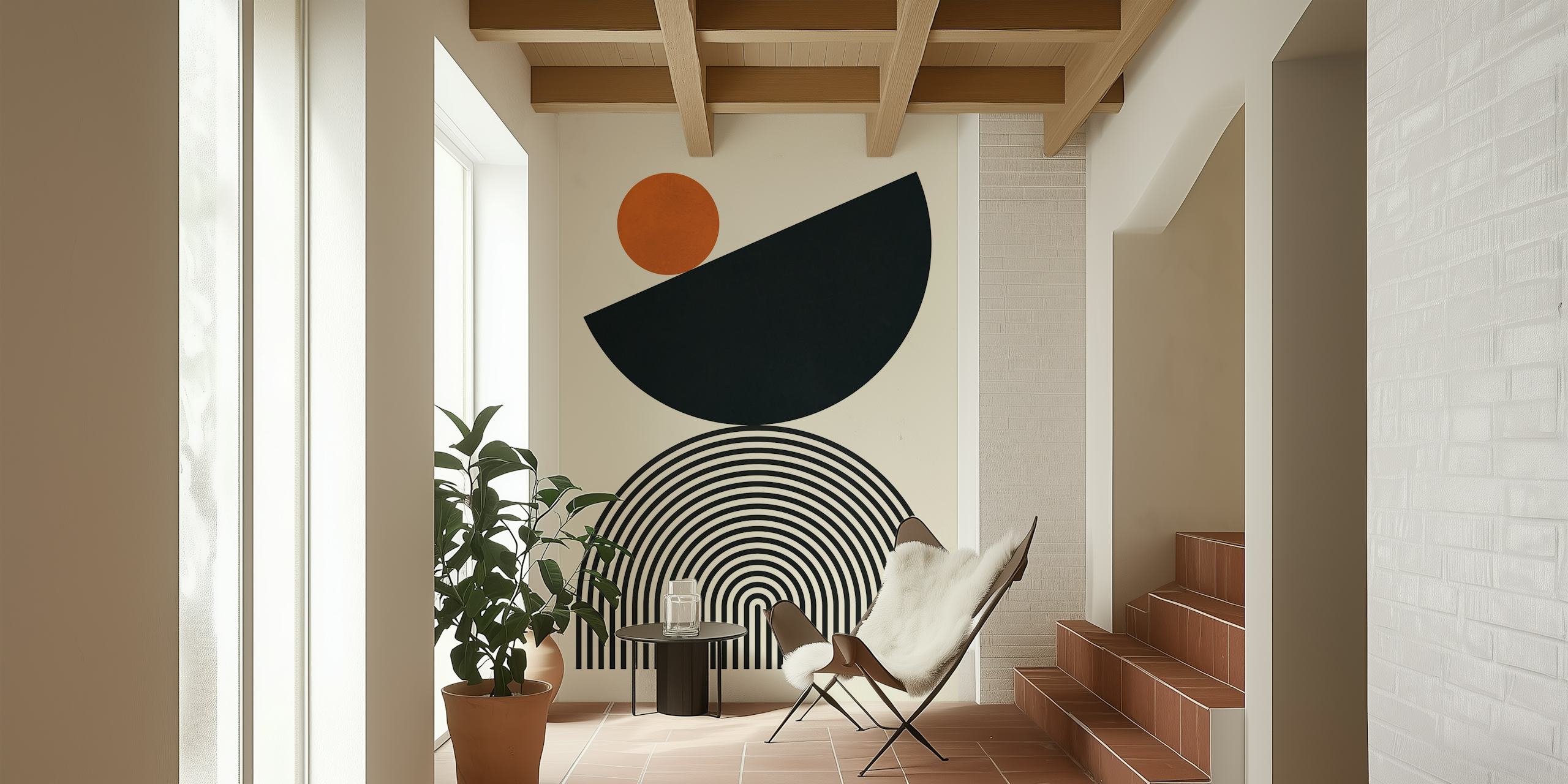 Circles and semicircles wallpaper in a room