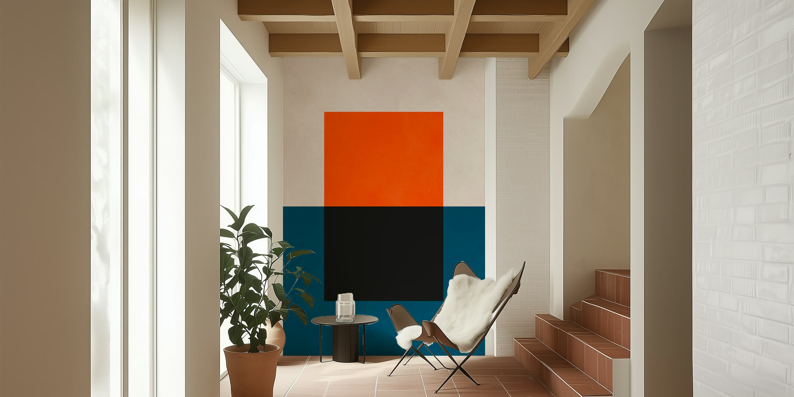 Abstract geometric shapes in red, blue, and black wallpaper