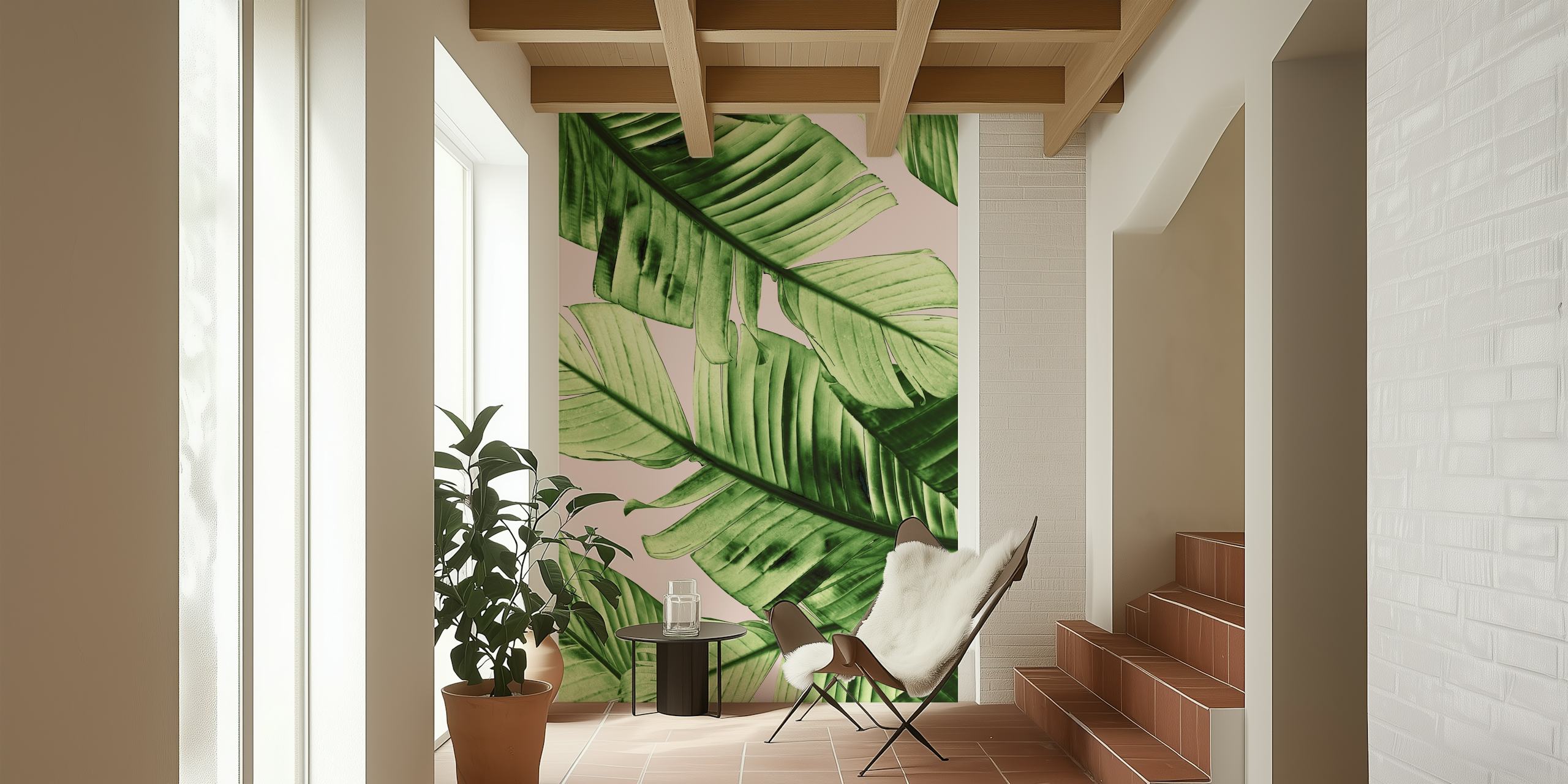 Ταπετσαρία Blush Banana Leaves σε ένα δωμάτιο