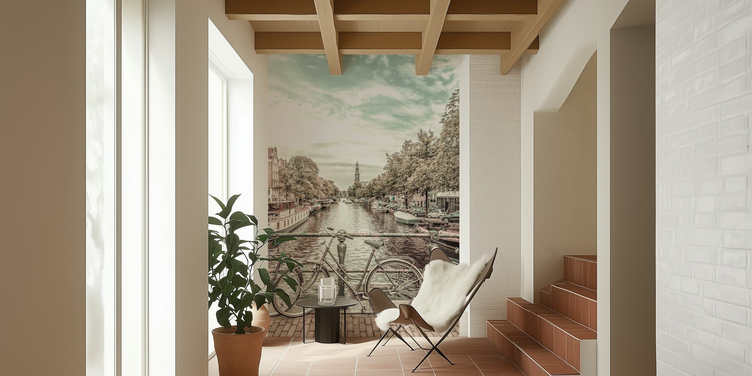 Vintage Amsterdam wallpaper design with bicycles