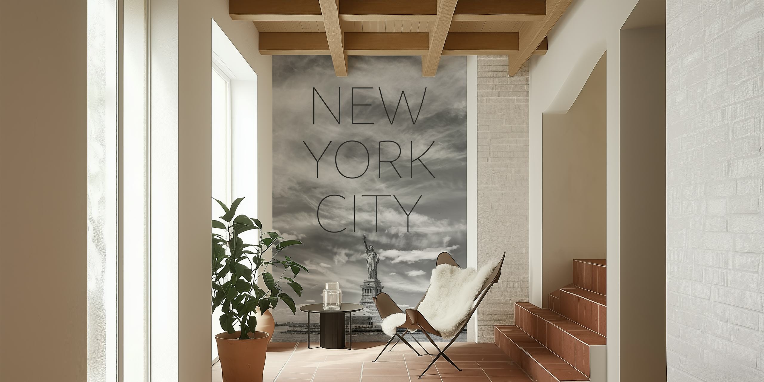 Statue of Liberty in black and white with text New York City wallpaper