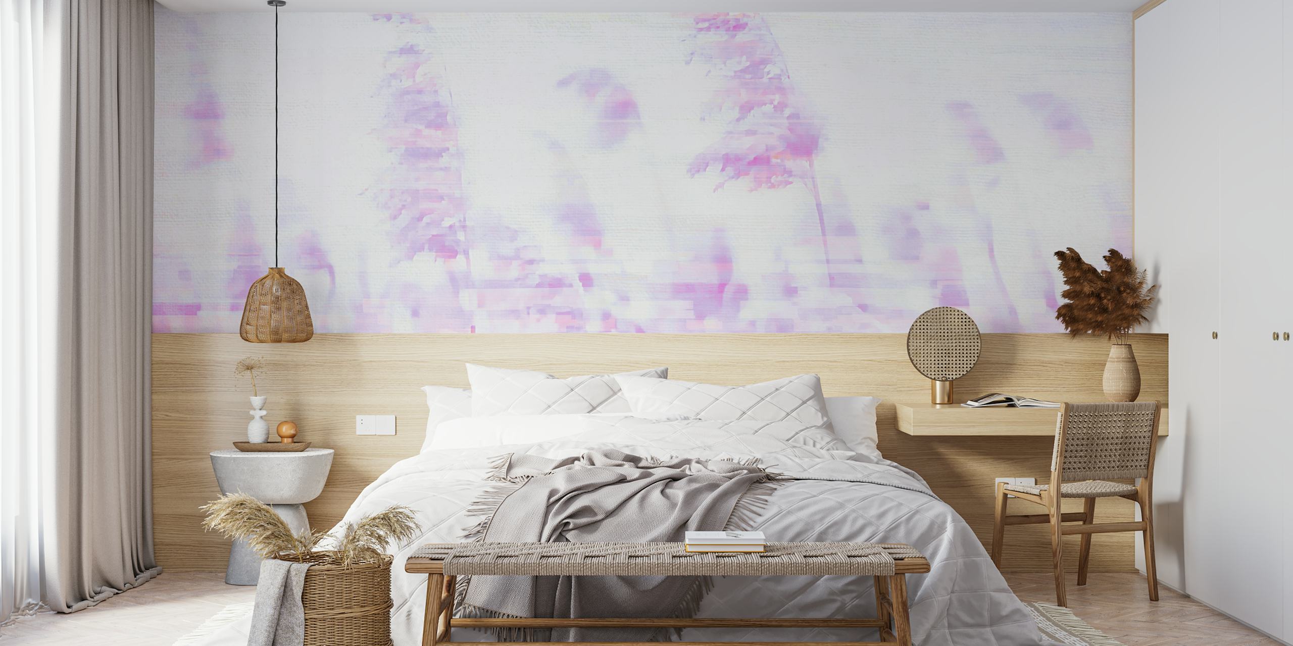 Soft pastel floral nature wallpaper with purple hues and dreamy design