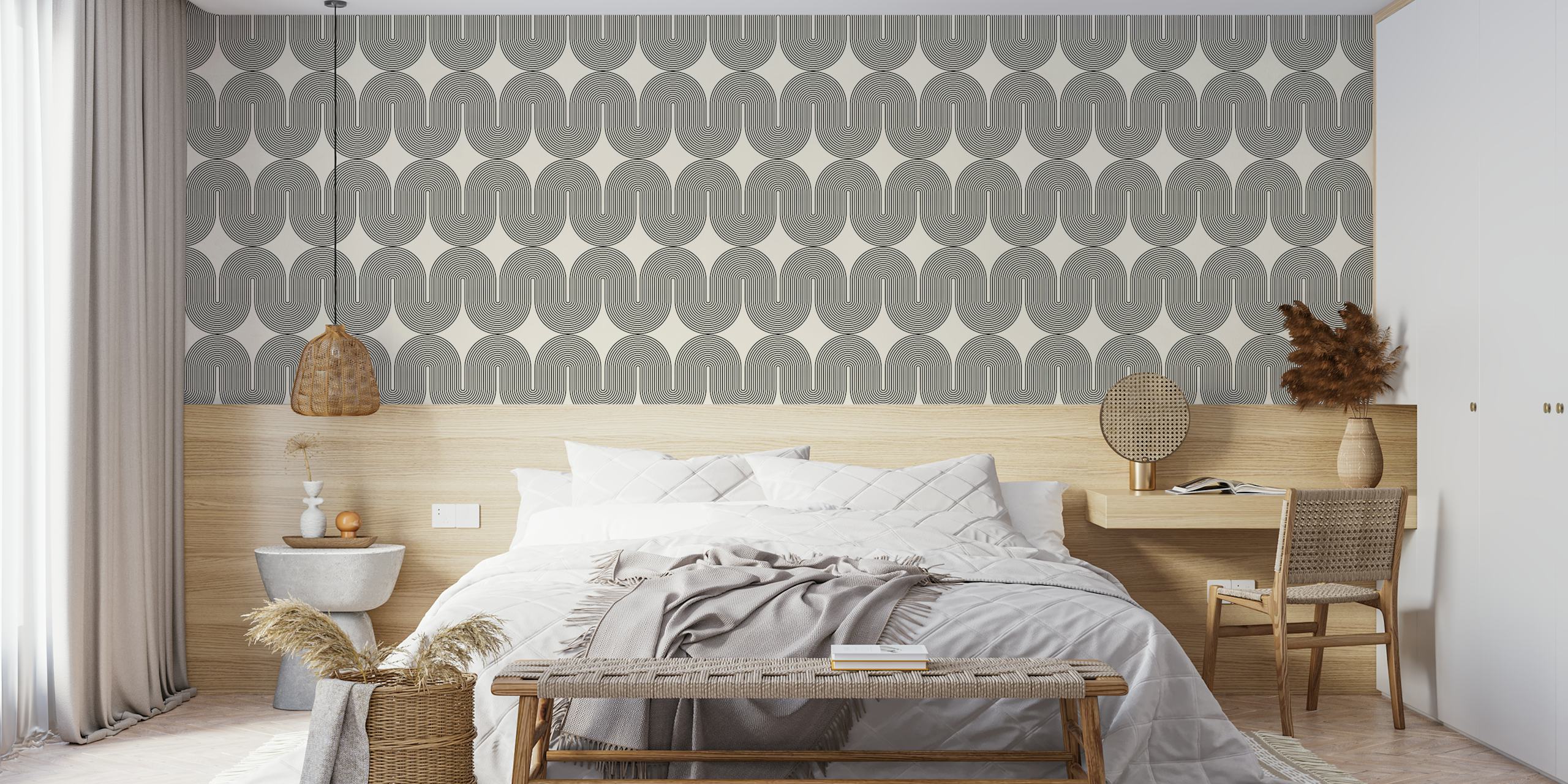 Vintage modern circles wallpaper in a room