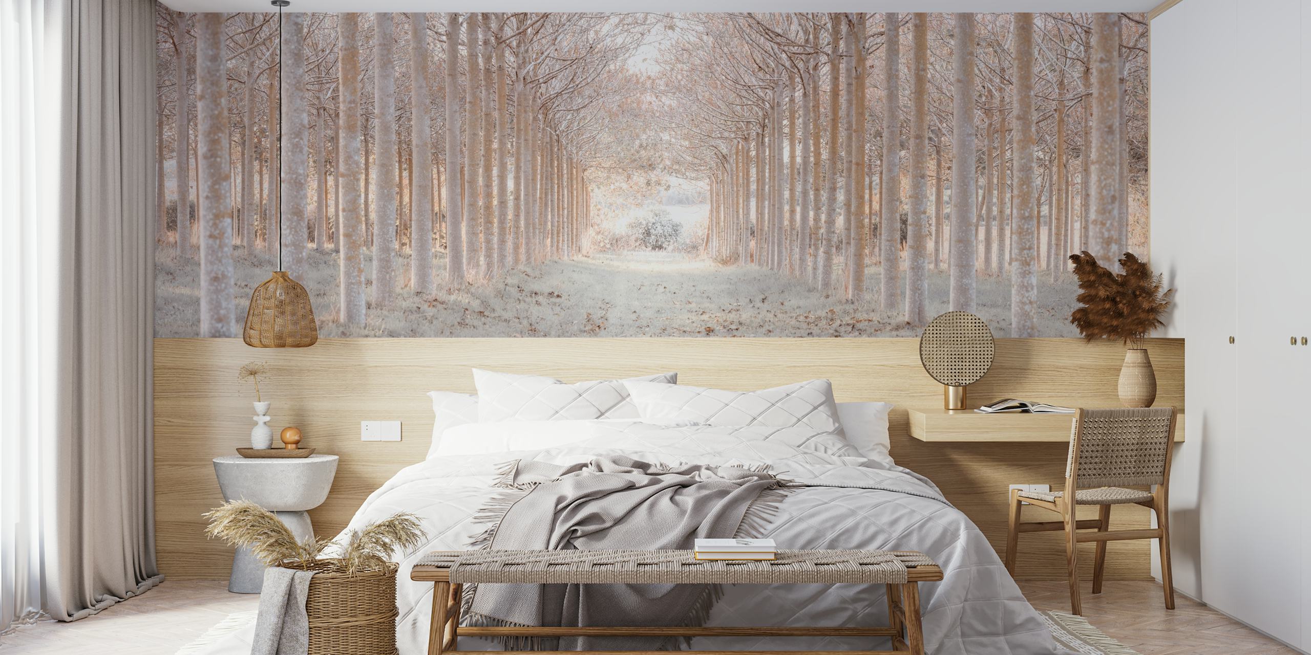 Winter forest wallpaper in a room