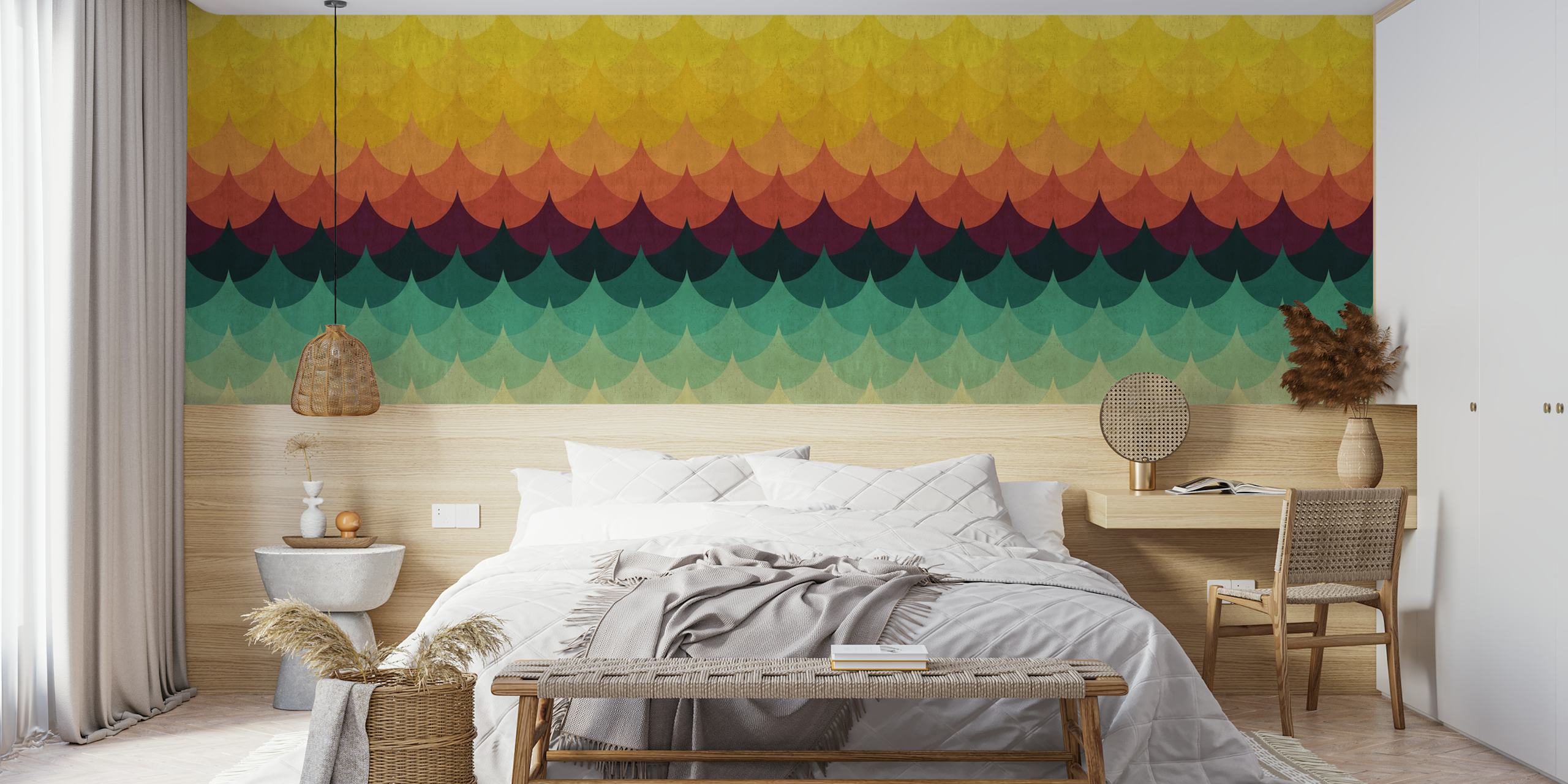 Papel tapiz de olas de colores en una habitación