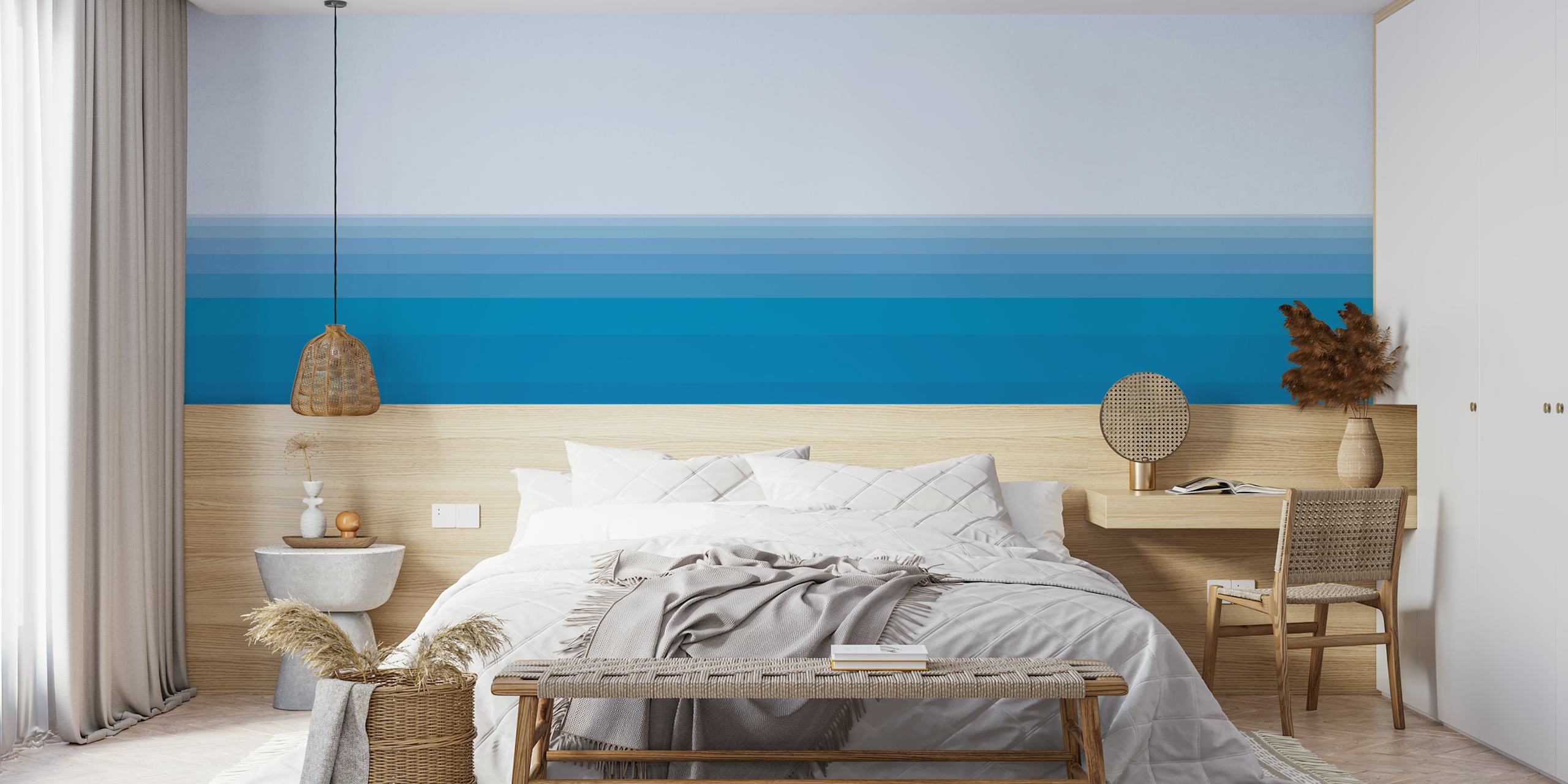 Blue gradient sea with layered waves wallpaper