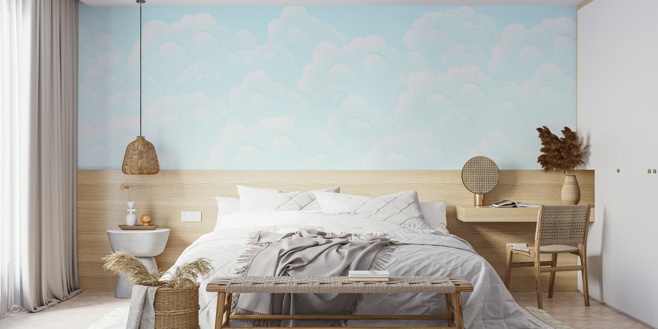 Papel pintado Blue vintage clouds en una habitación