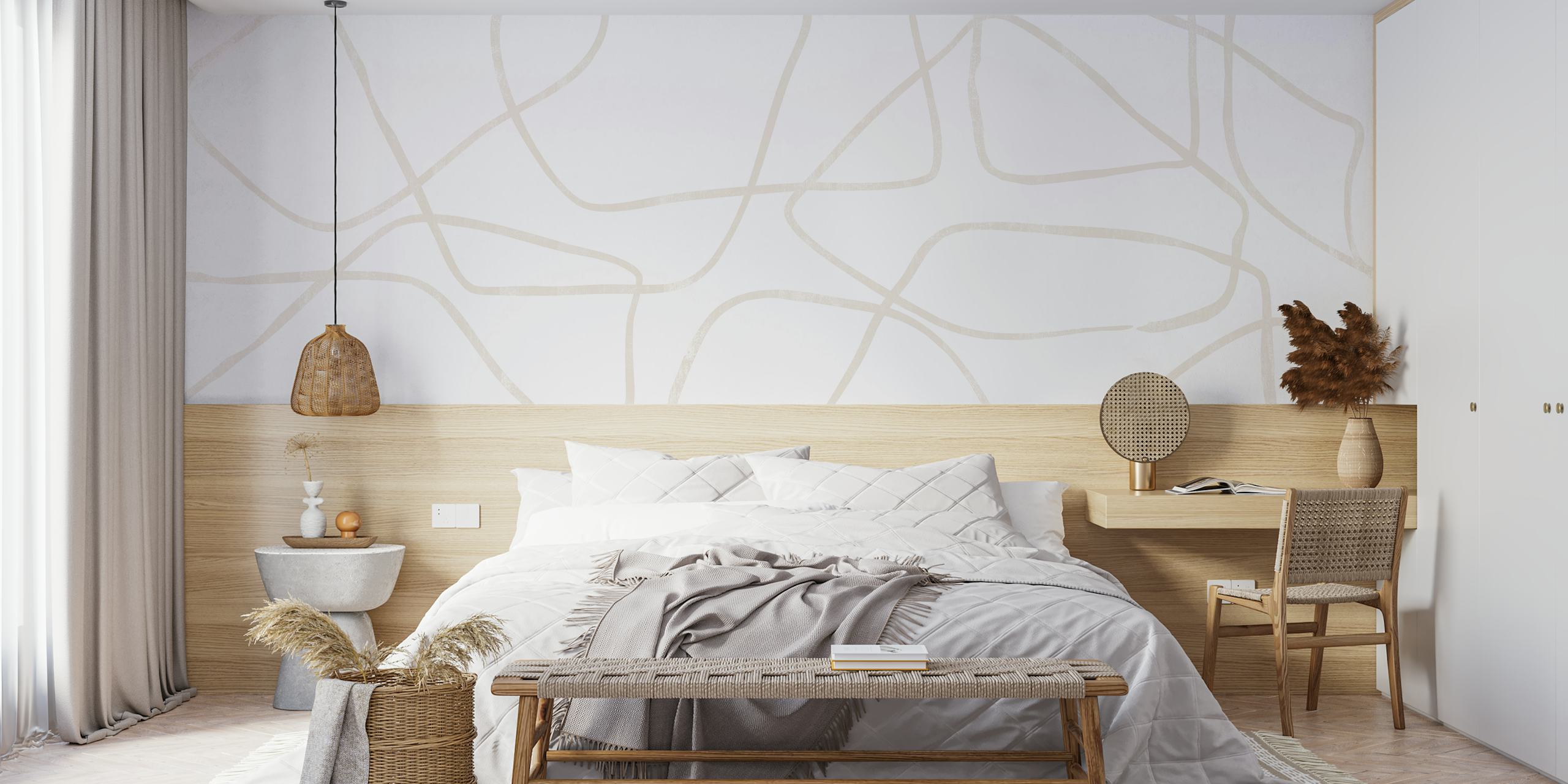 Beige abstract lines on white background minimalist wallpaper