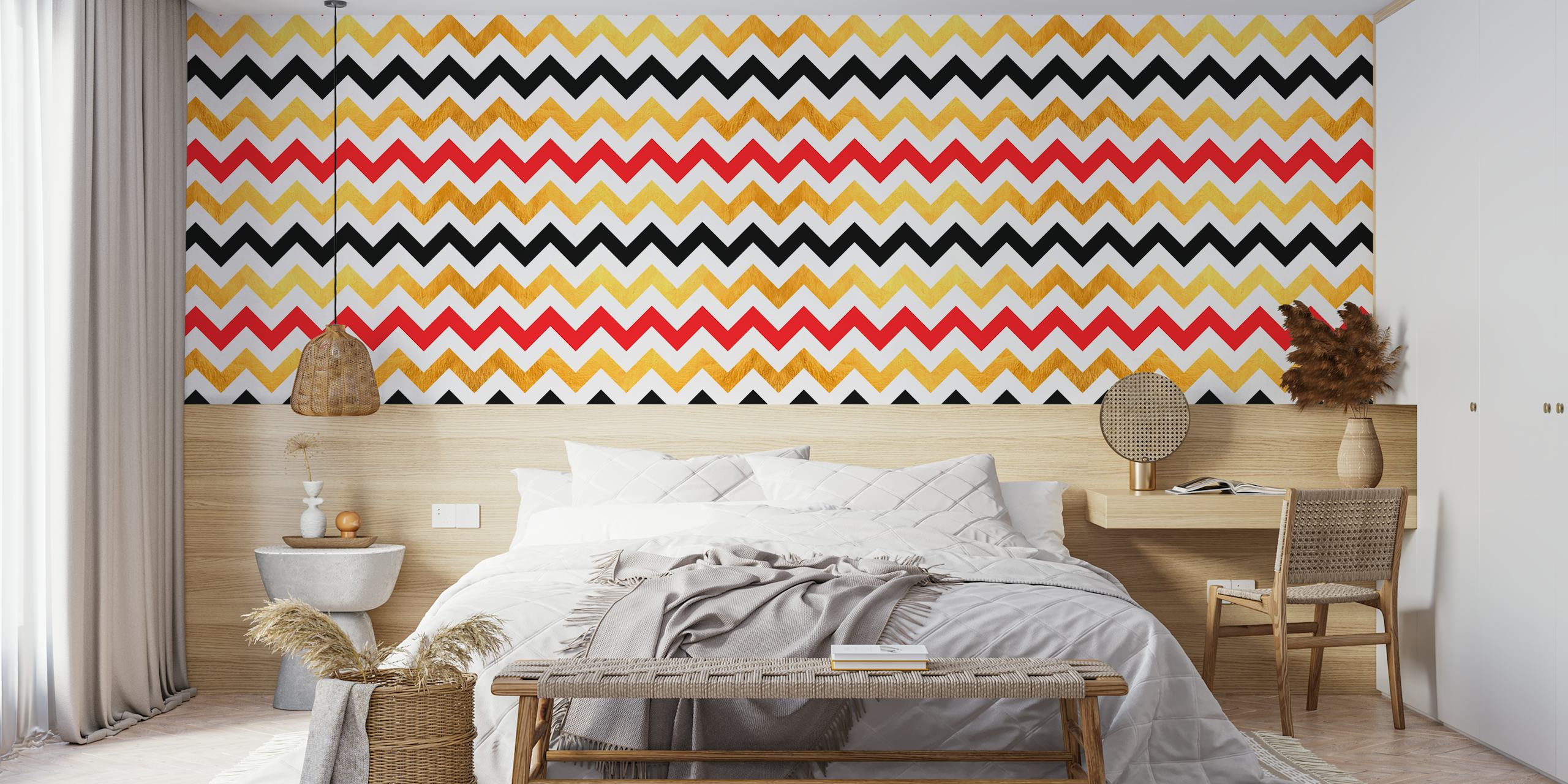 Lines and golden chevron ταπετσαρία σε ένα δωμάτιο