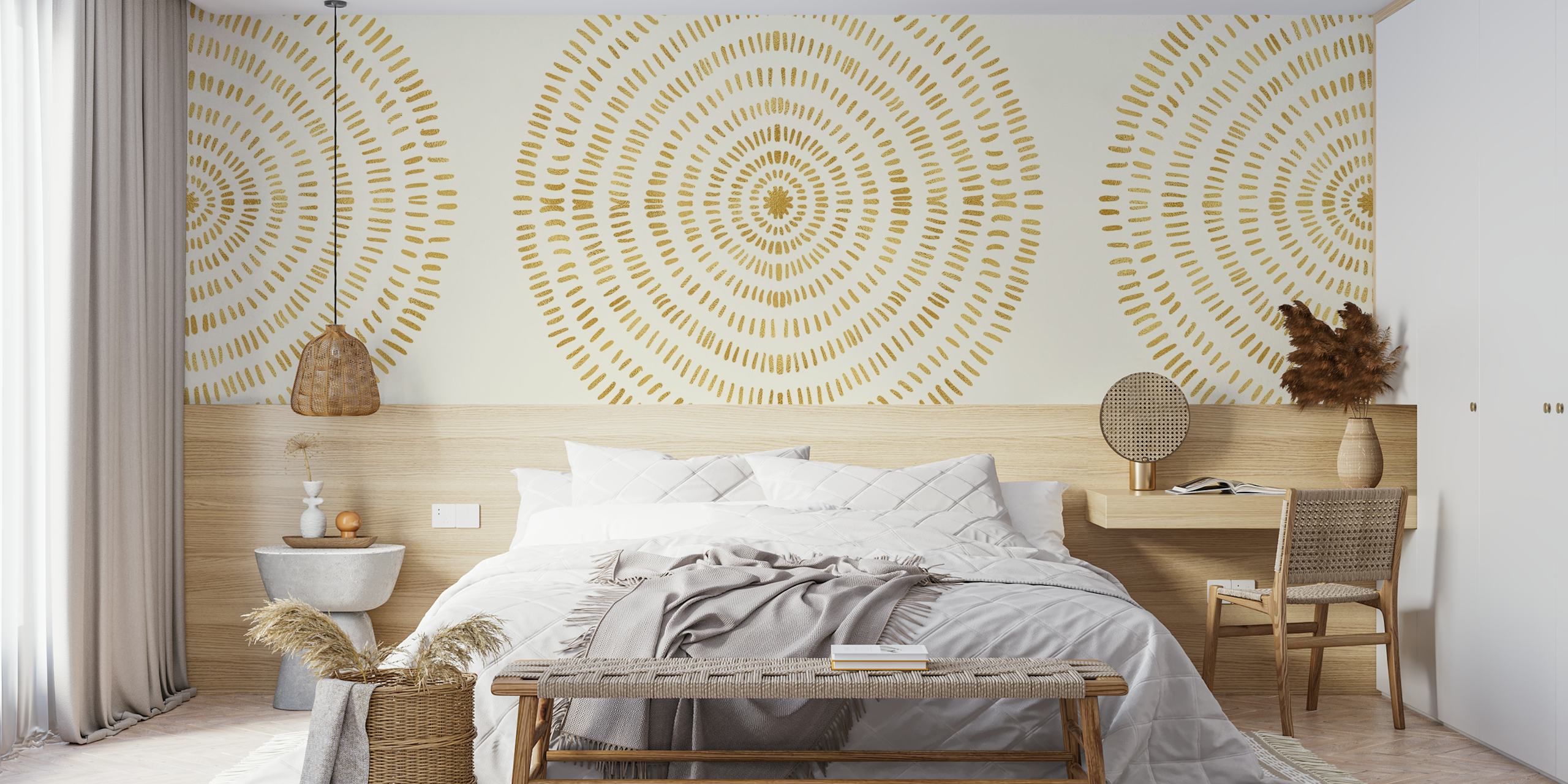 Golden Tribal Circle Ornament Tapete in einem Raum