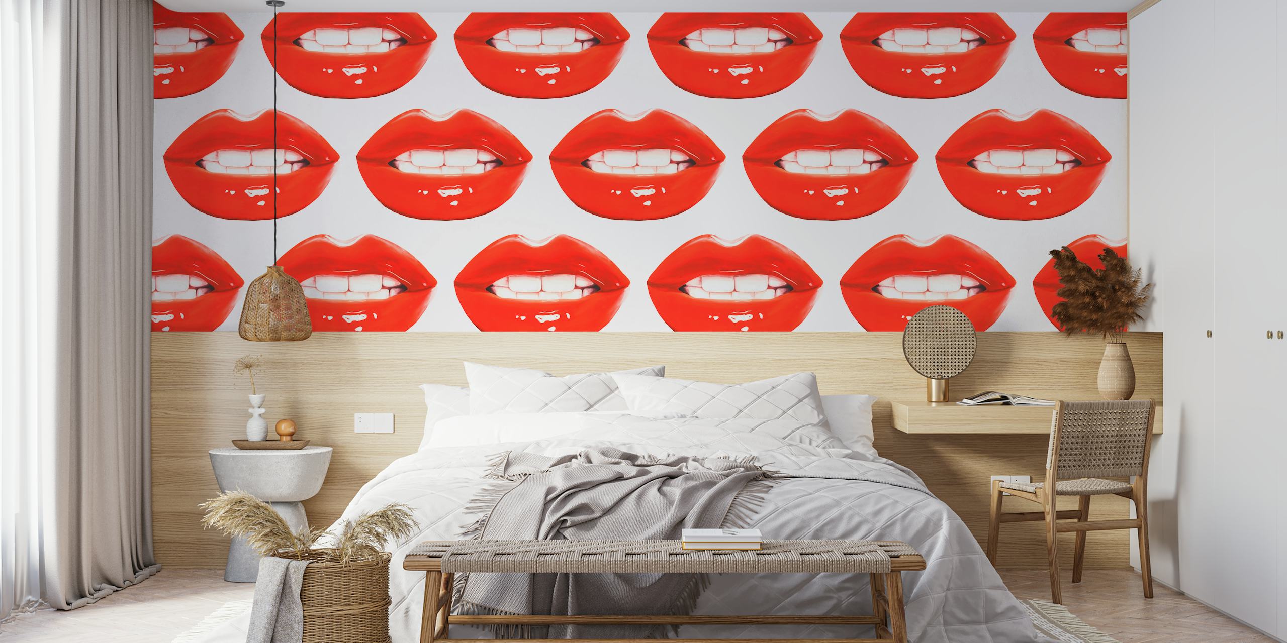 Pattern of glossy red lips with white teeth wallpaper