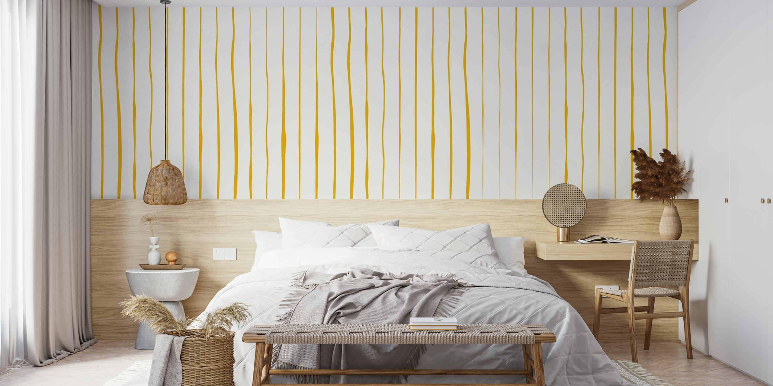 Yellow Line Wallpaper In A Stylish Room