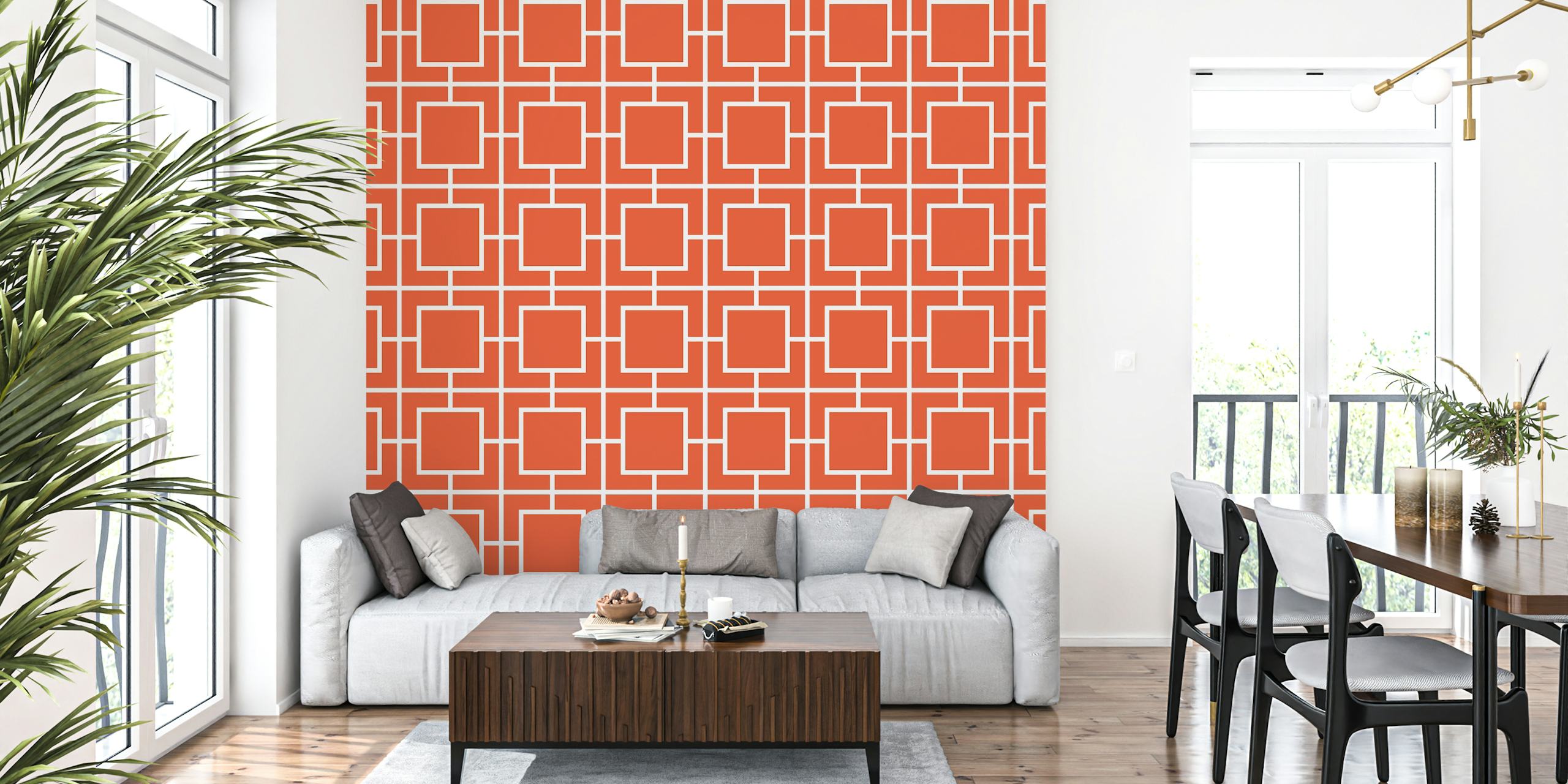 Spanish Brunt Orange Squares wallpaper in a room