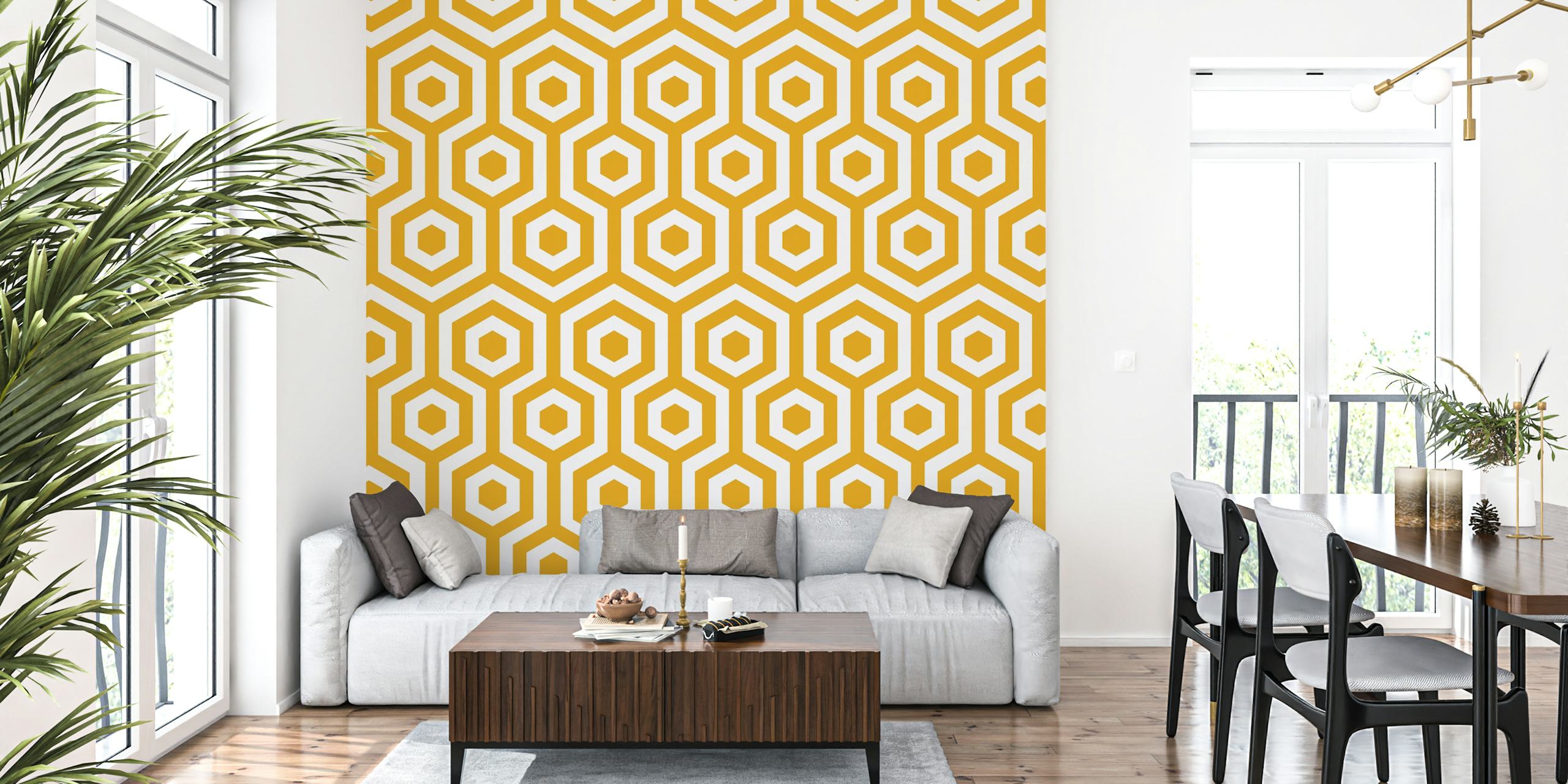 Geometric Hexagon Gold Grid wallpaper displayed