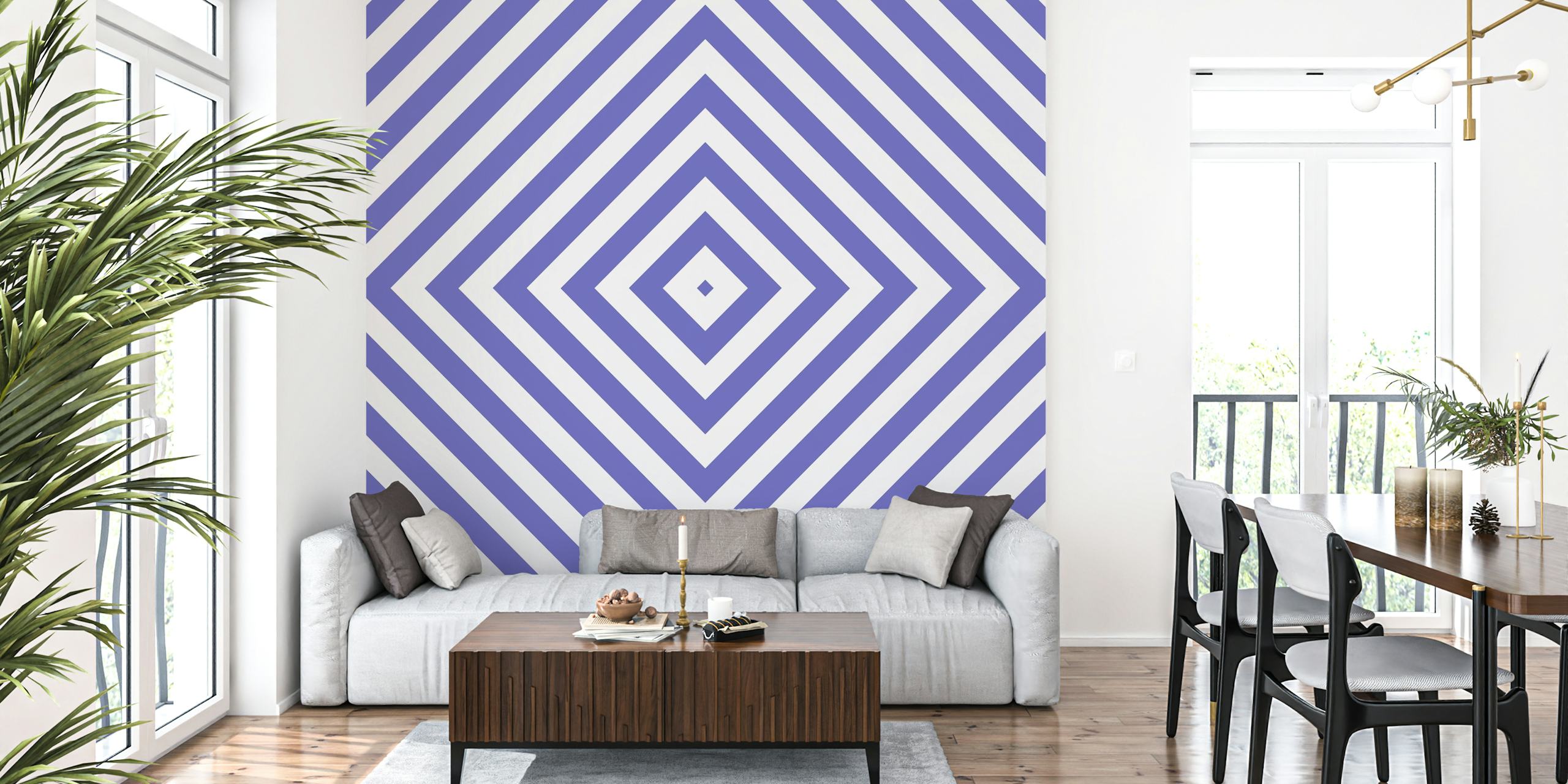 Optical Illusion Purple White papel de parede em um quarto