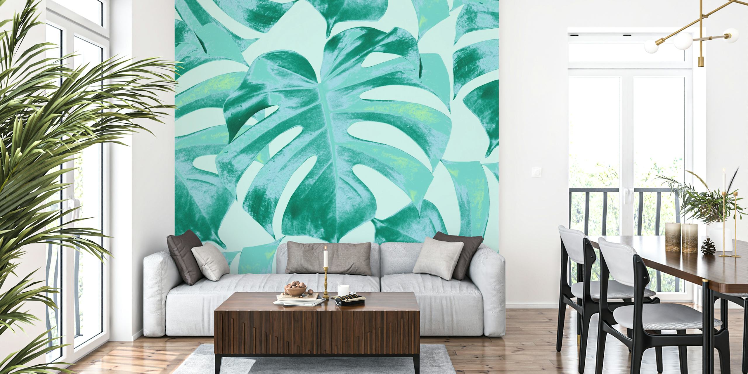 Tropical Monstera Leaves tapet i ett rum