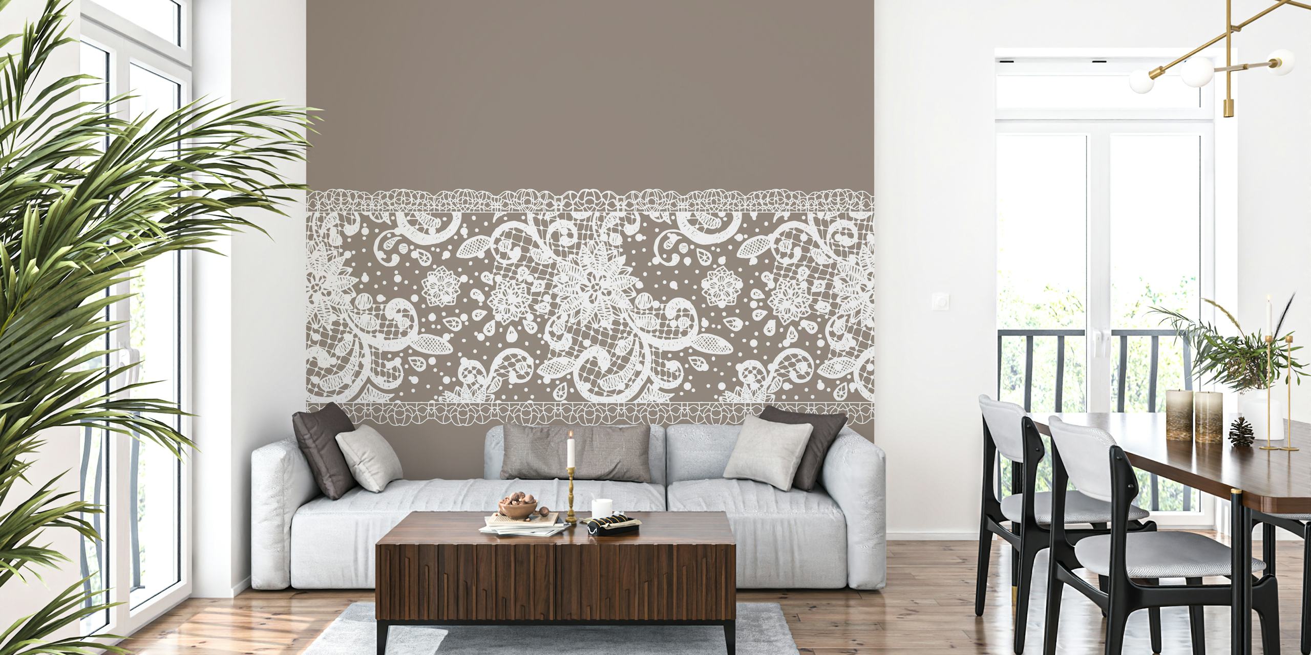 Zidna obloga White Ash Taupe Lace Stripe u sobi