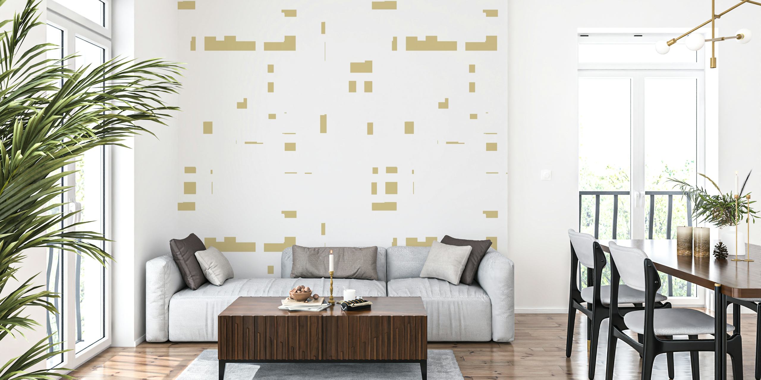 Gold geometric block patterns on a white background wallpaper
