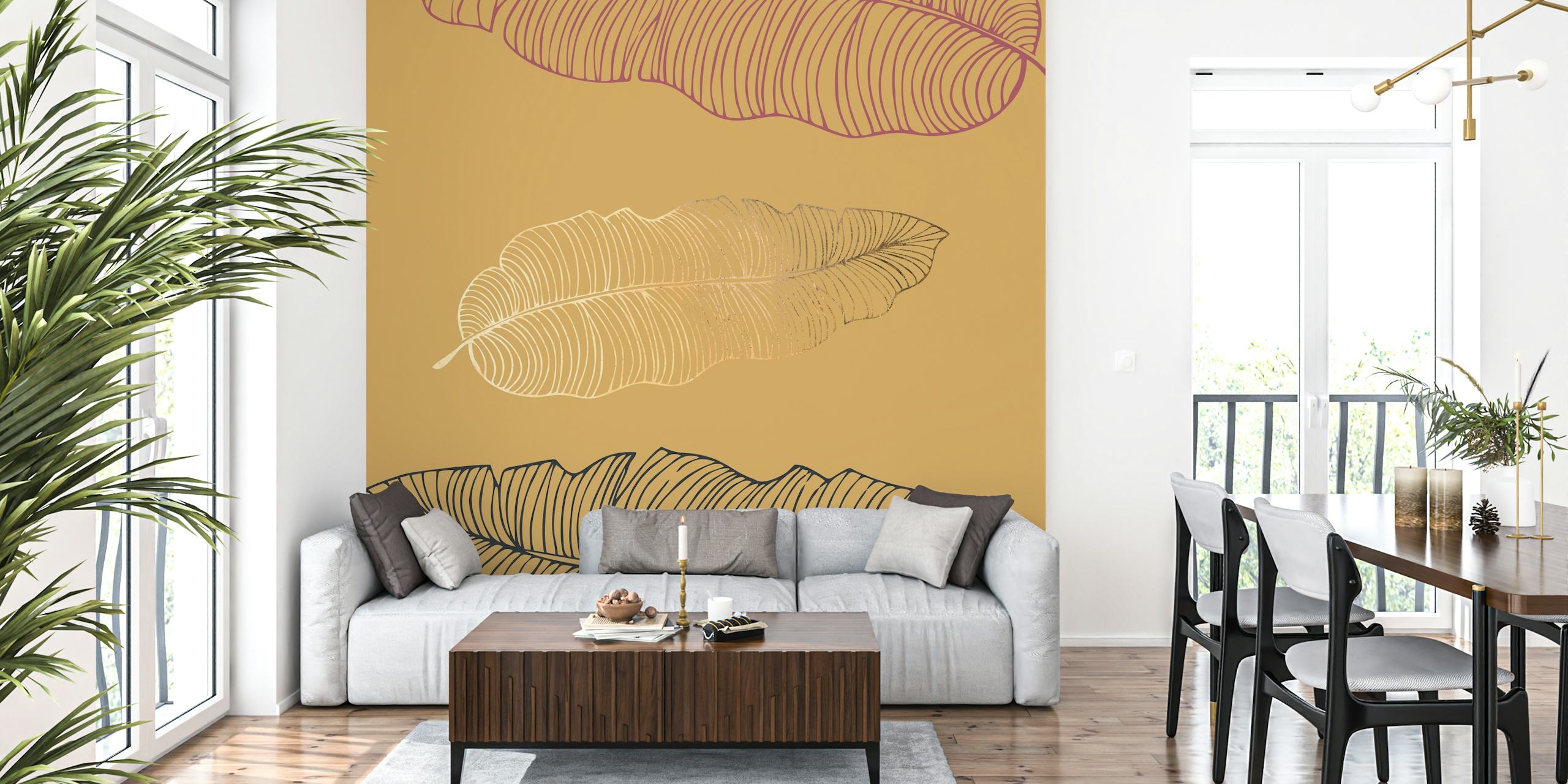 Gold Palm Leaves behangontwerp in een kamer