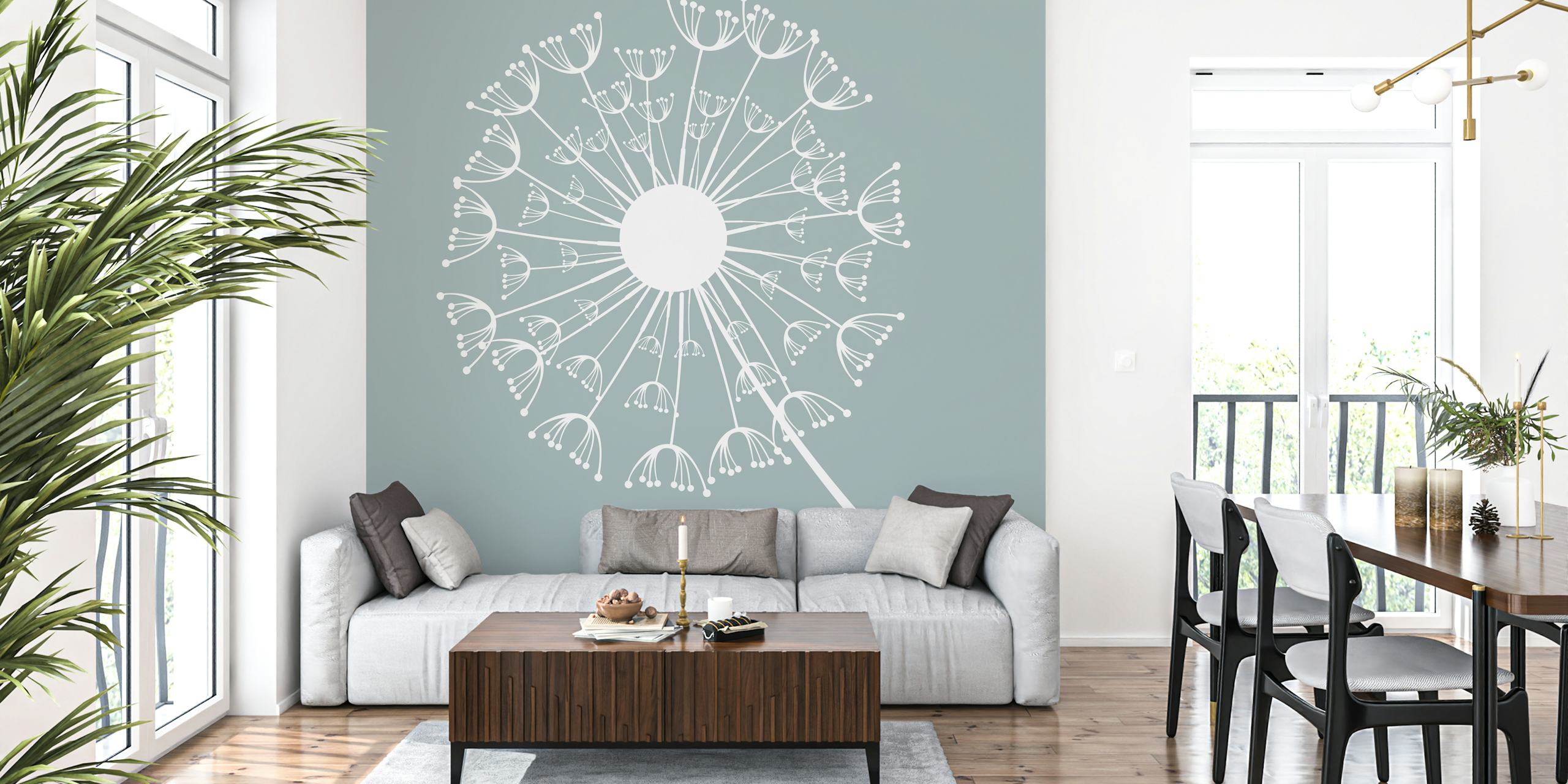 Mint white dandelion floral pattern wallpaper