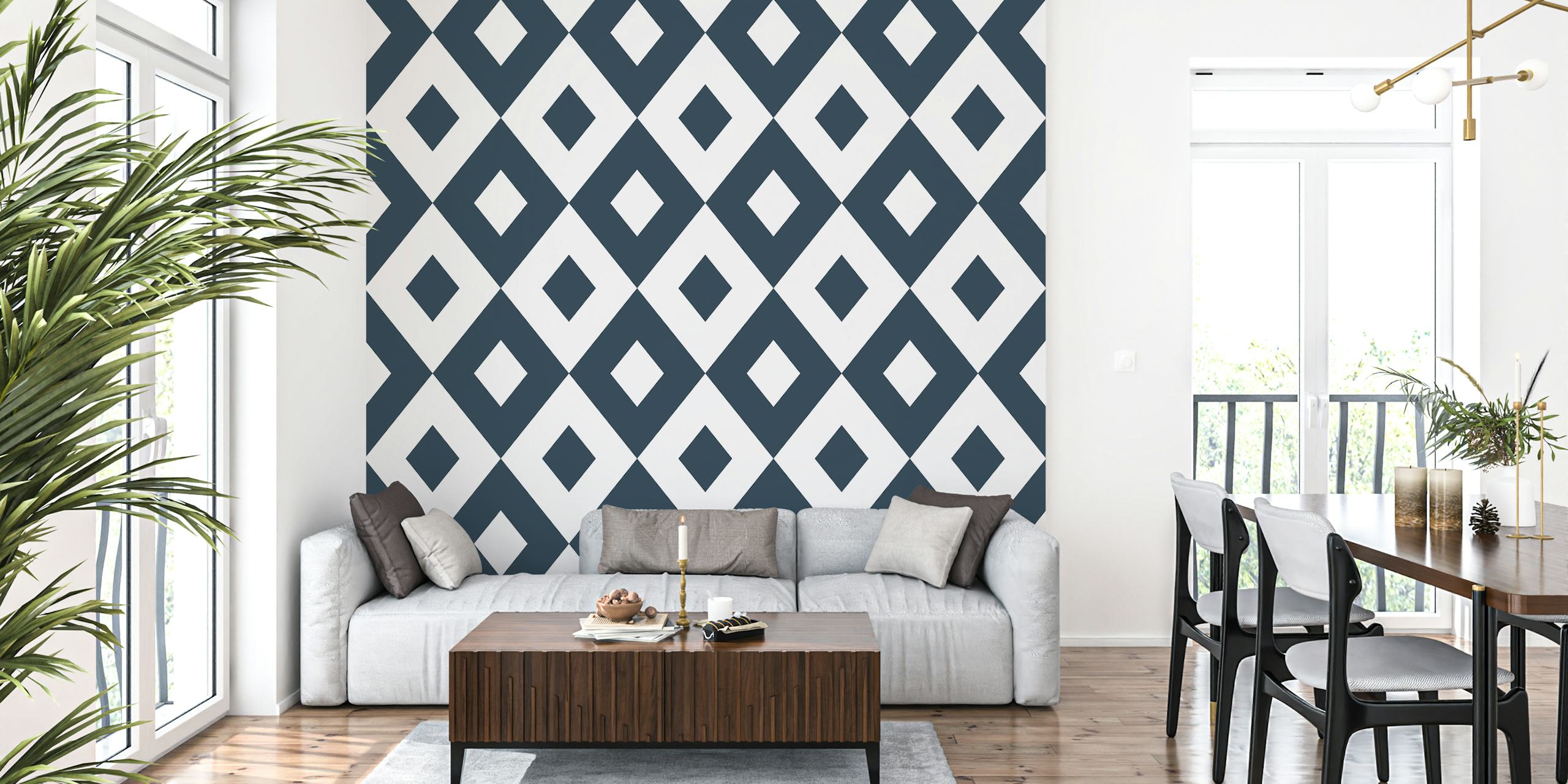 Black and white diamond pattern geometric wallpaper