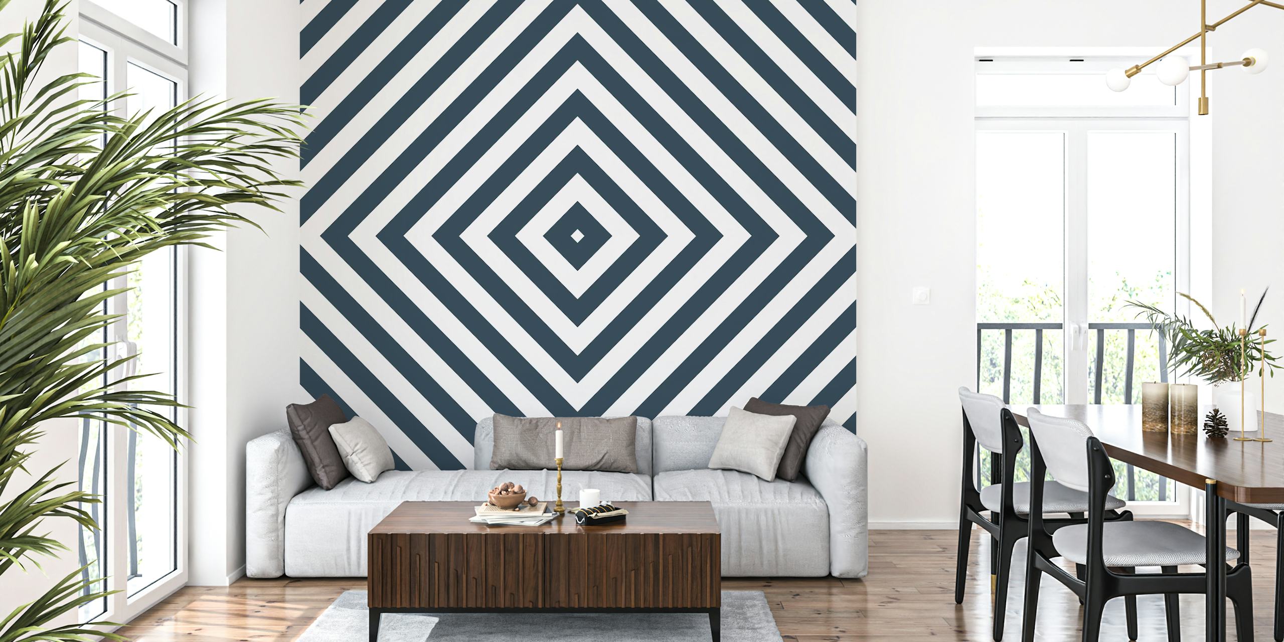Geometric black and white diamond pattern wallpaper