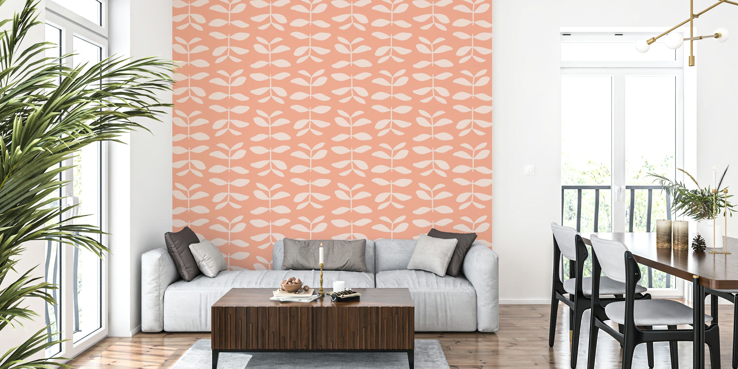 Simple Leaves pattern in a peach background