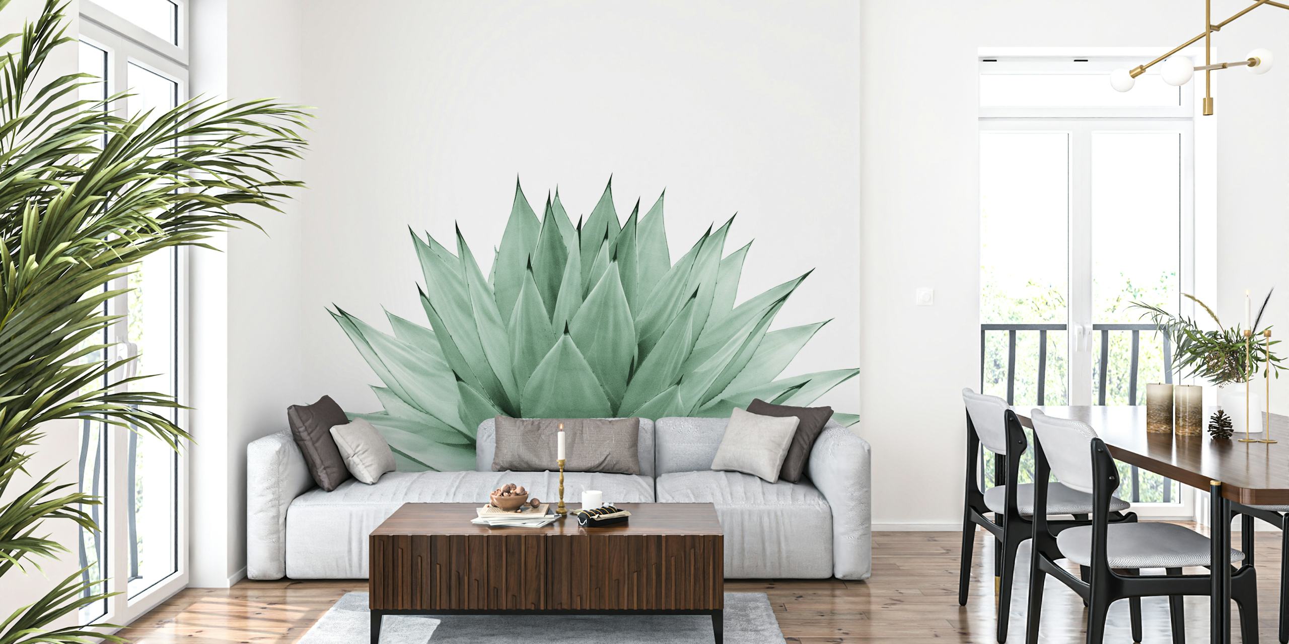 Close-up of a green agave plant wall mural exuding a calming summer ambiance
