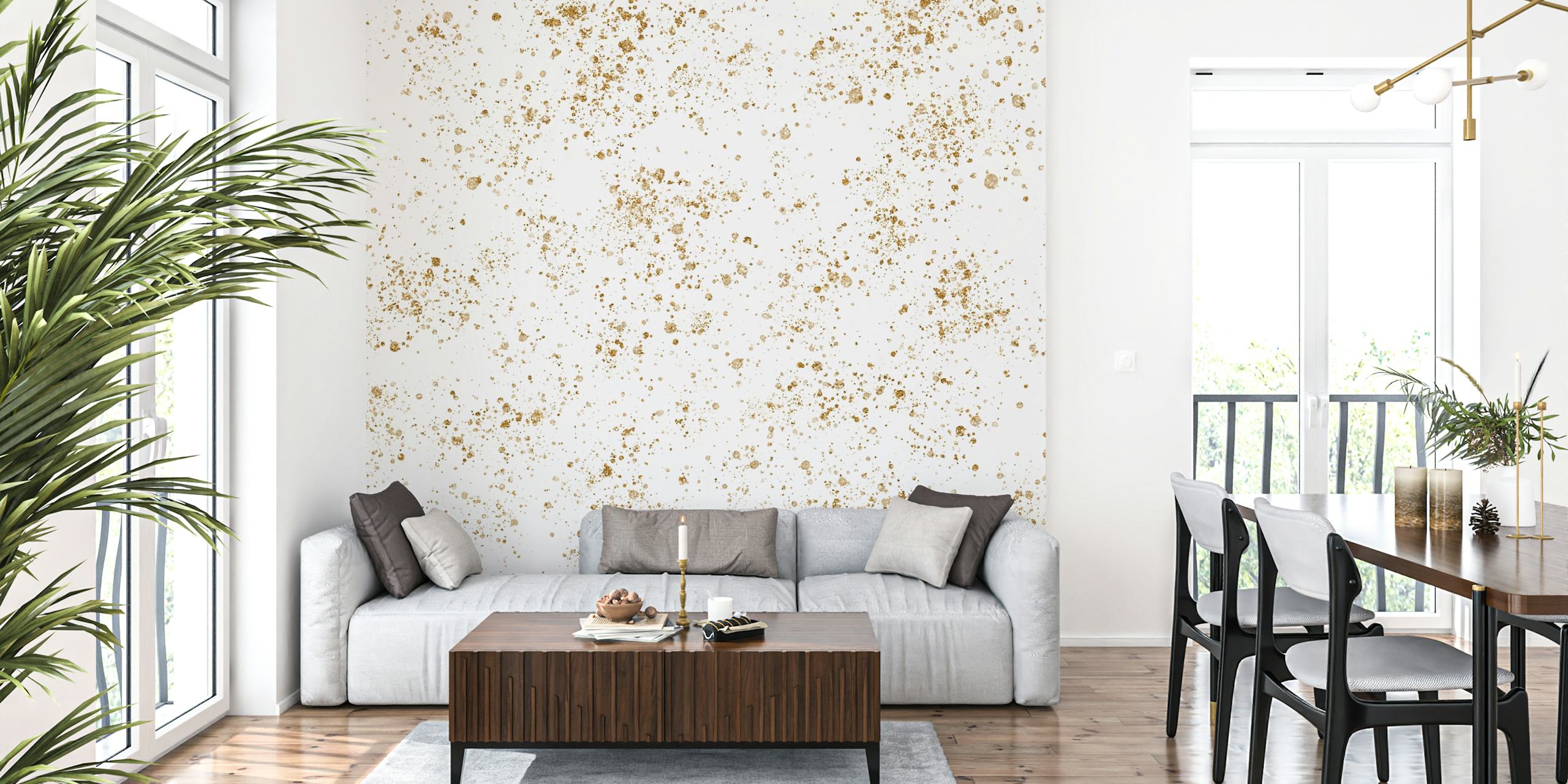 Gold and white splatter pattern wallpaper