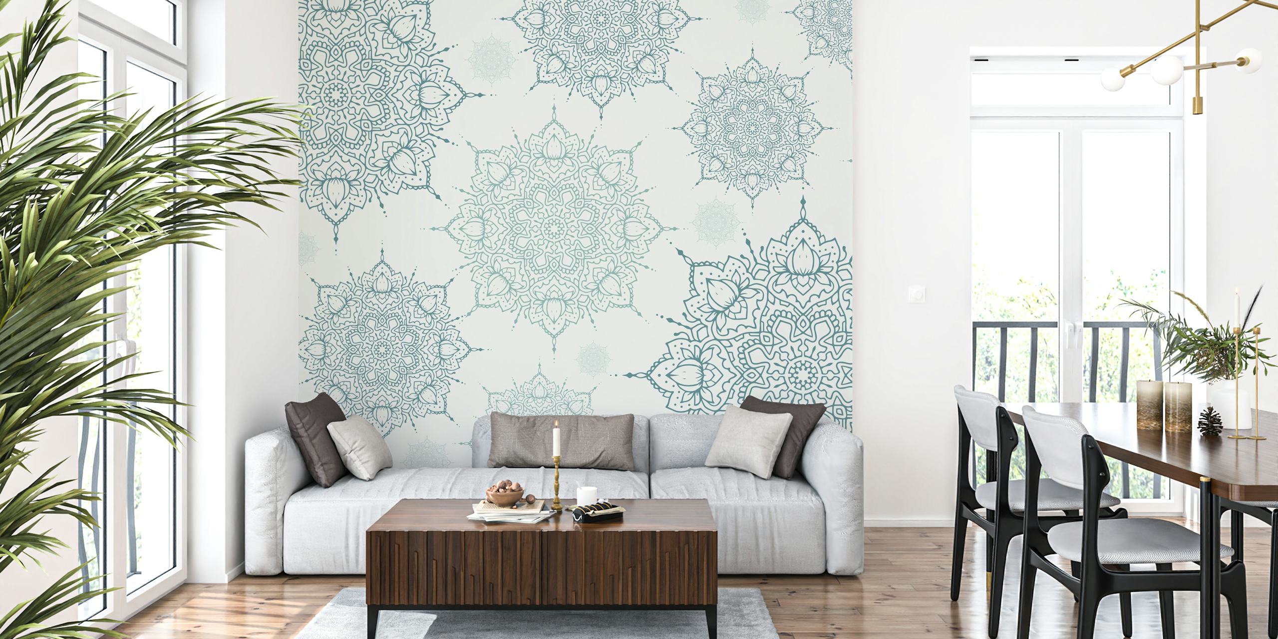 Motifs de mandala vert sarcelle sur une décoration murale