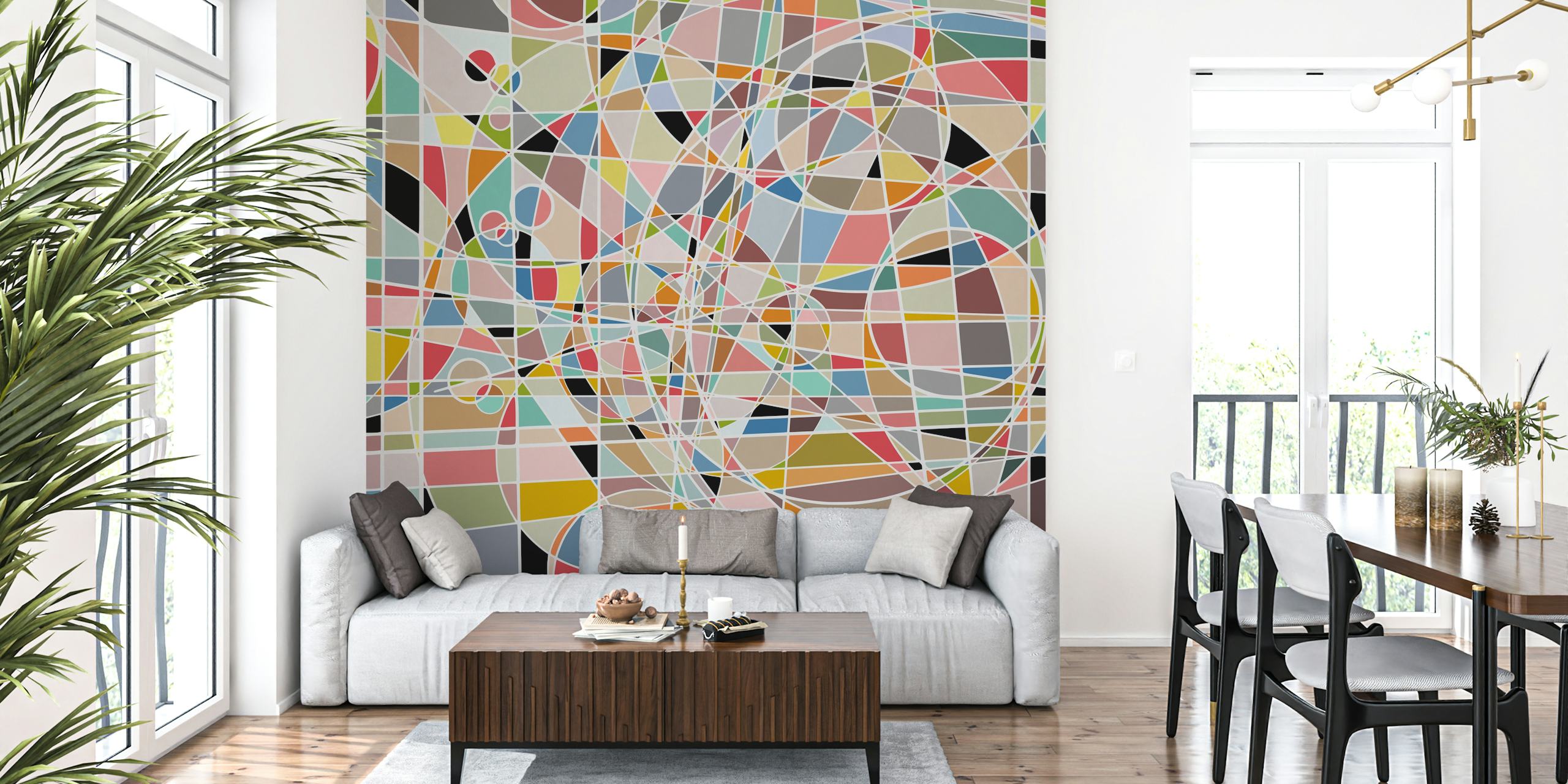 Abstract Multicolors wall mural with dynamic shapes and lines