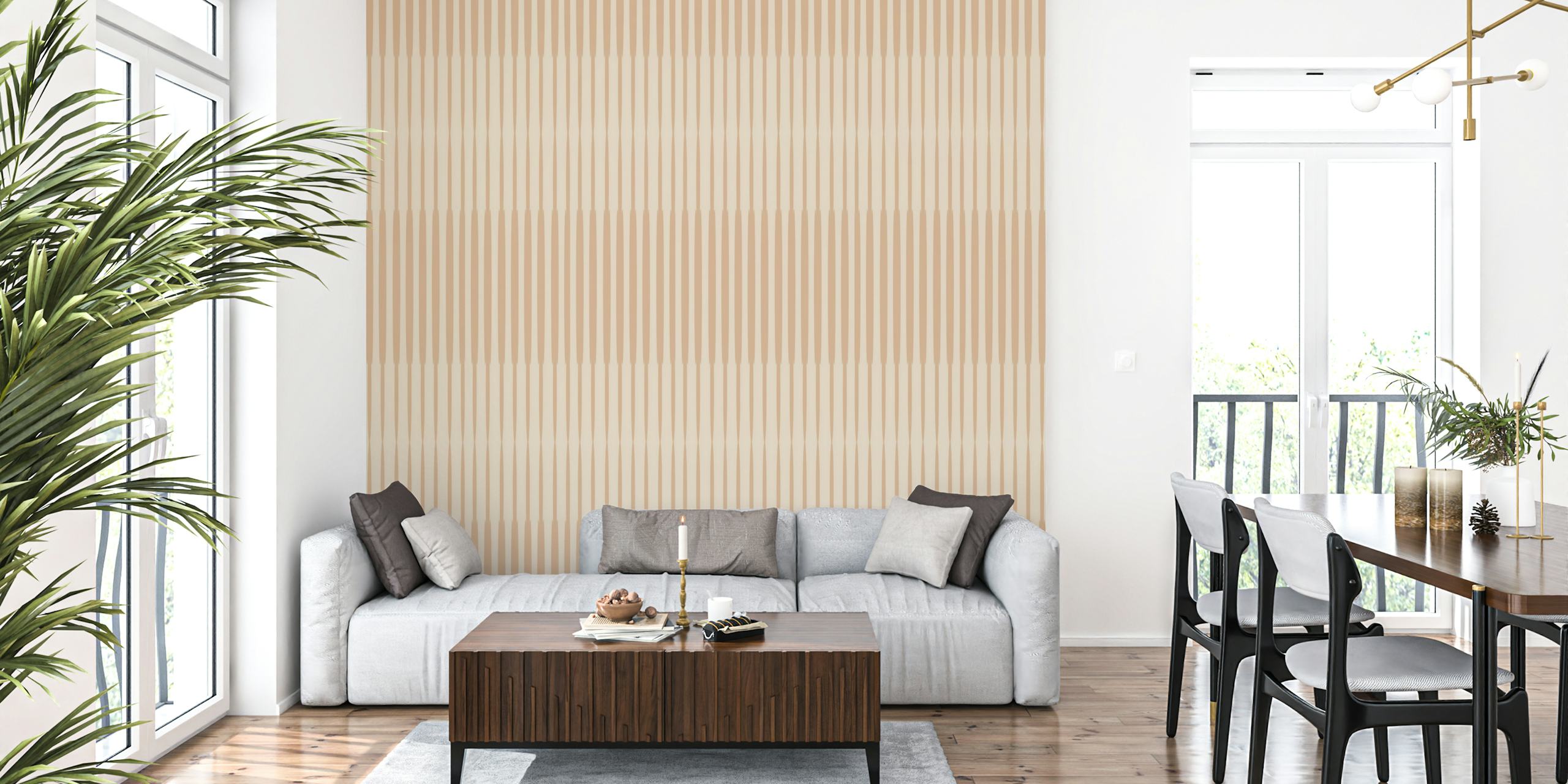 Mural de parede estilo Japandi mínimo bege e branco com textura sutil para um ambiente tranquilo