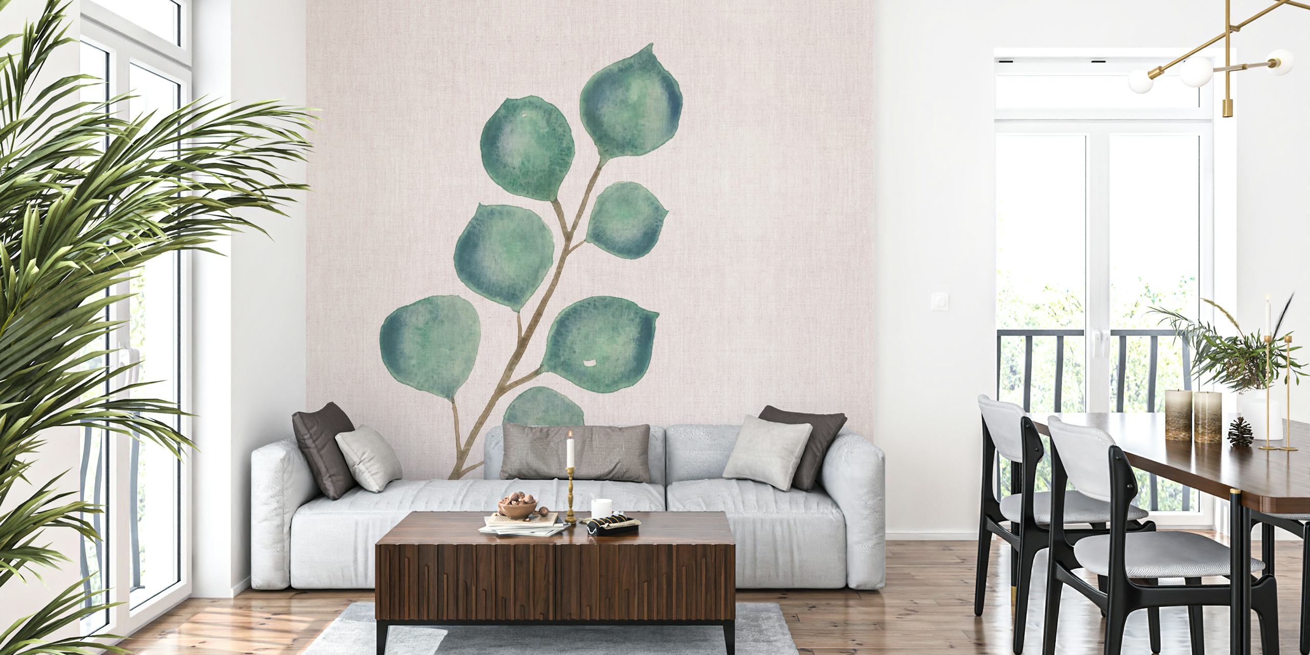 Eucalyptus branch wallpaper in a room