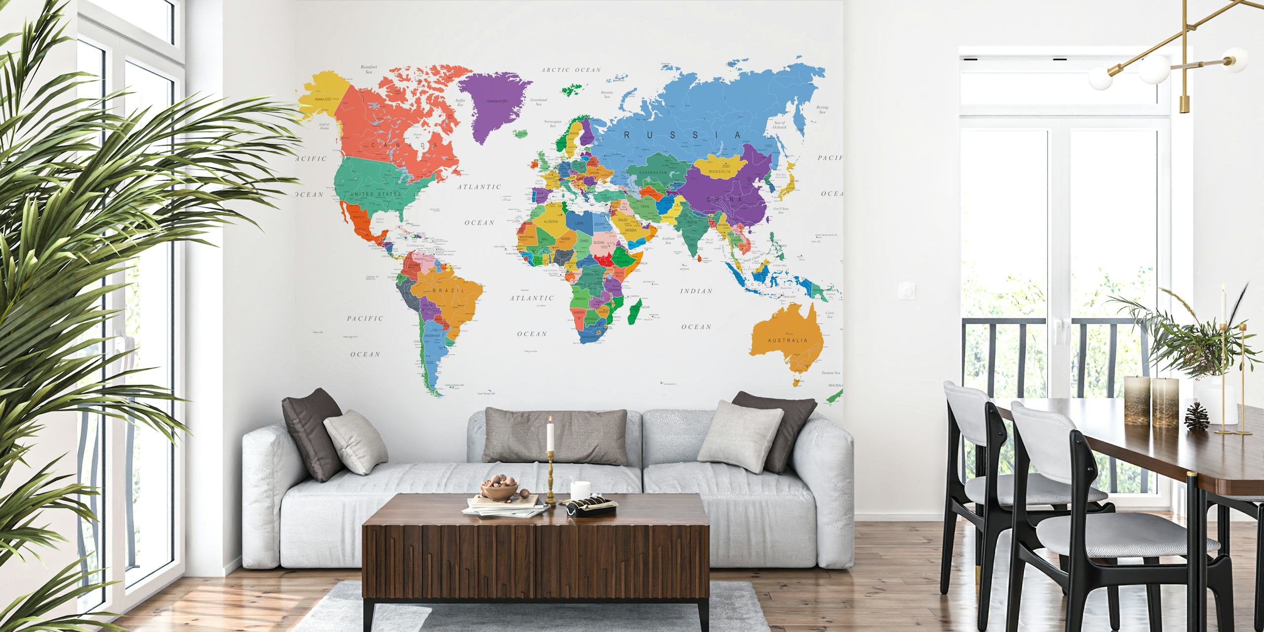 Colorful world map with countries in various bright colors wallpaper