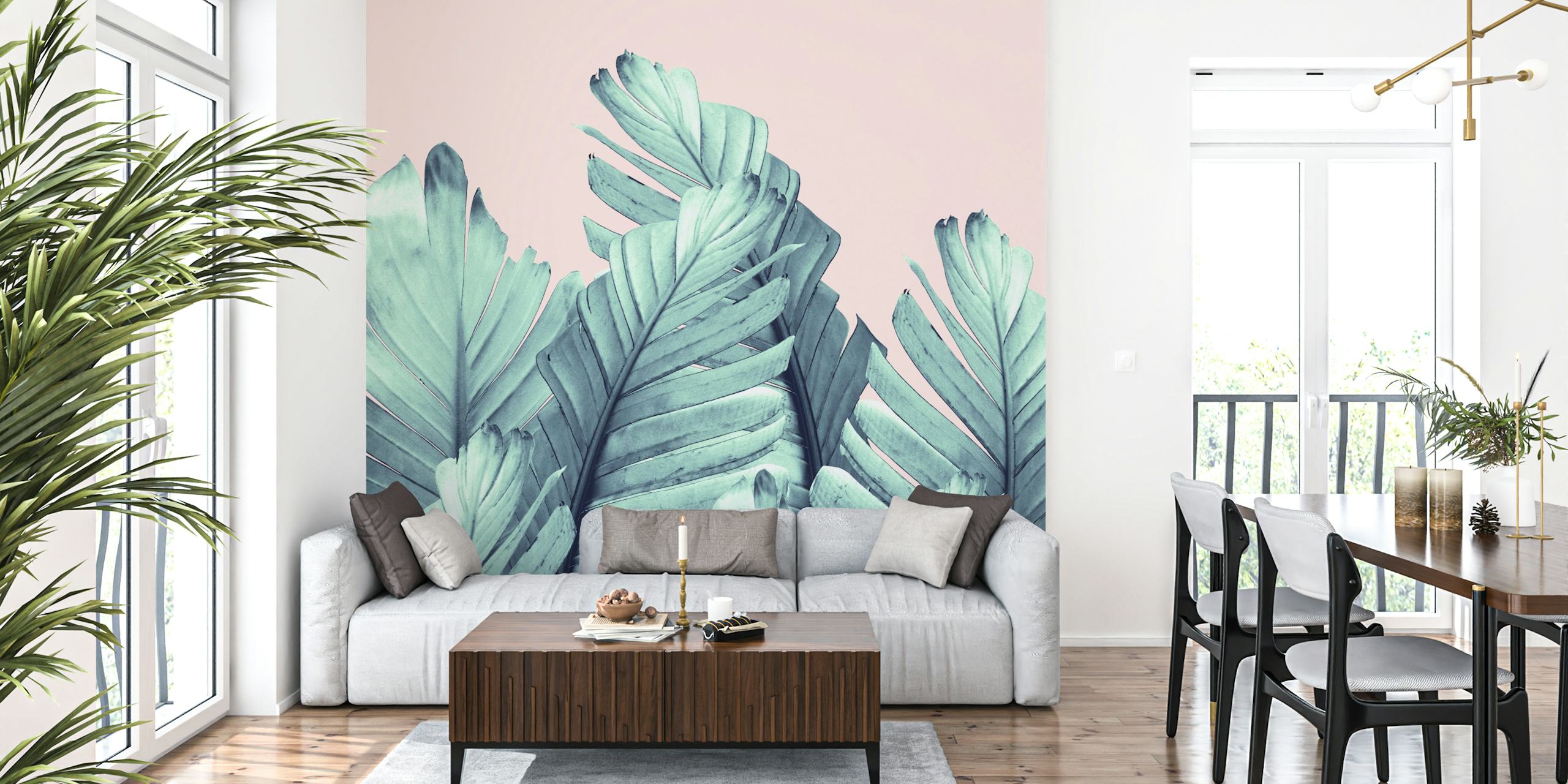 Blush Banana Leaves wallpaper in a room
