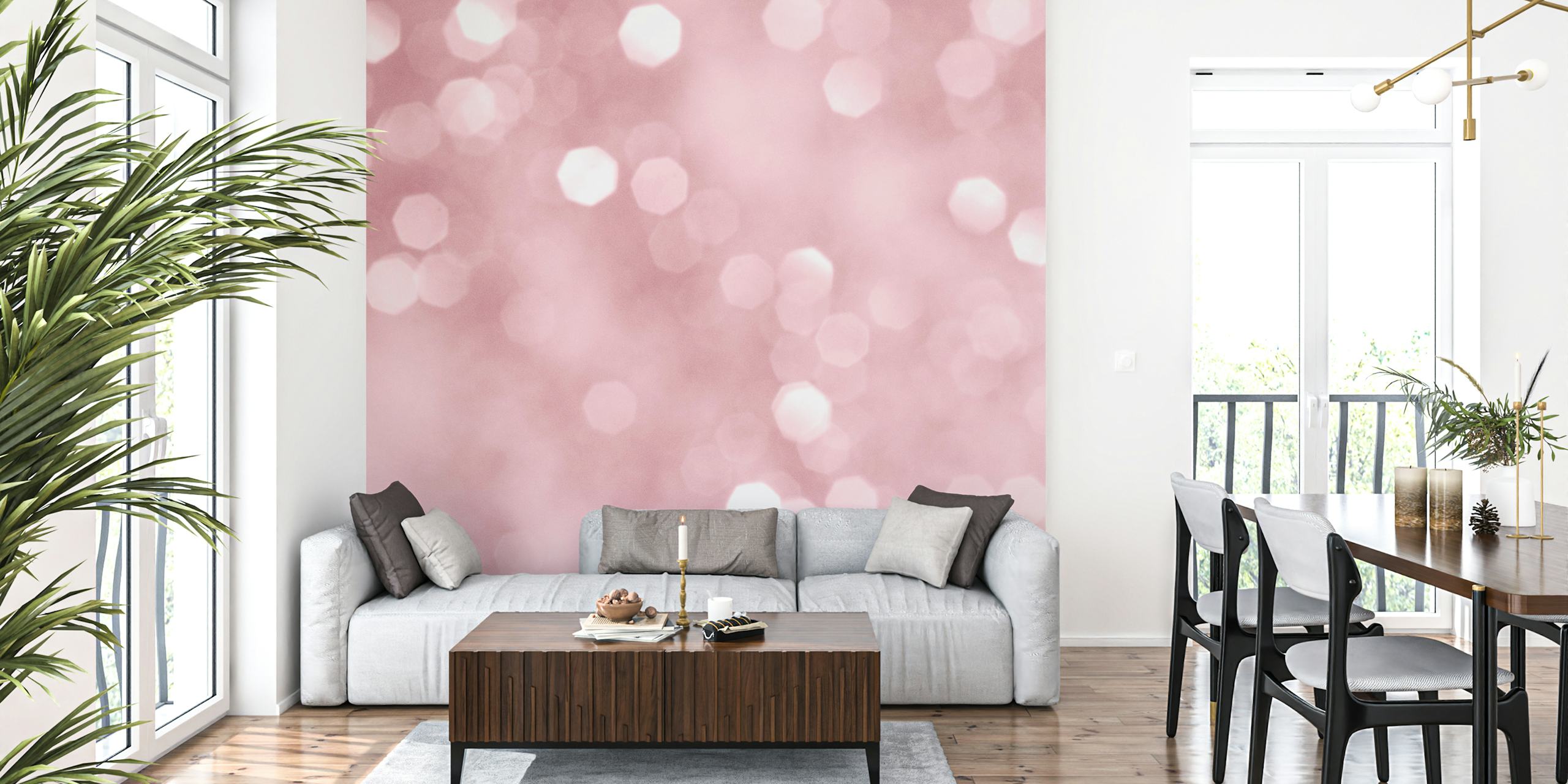 Rose Gold Blush Bokeh wallpaper in a room