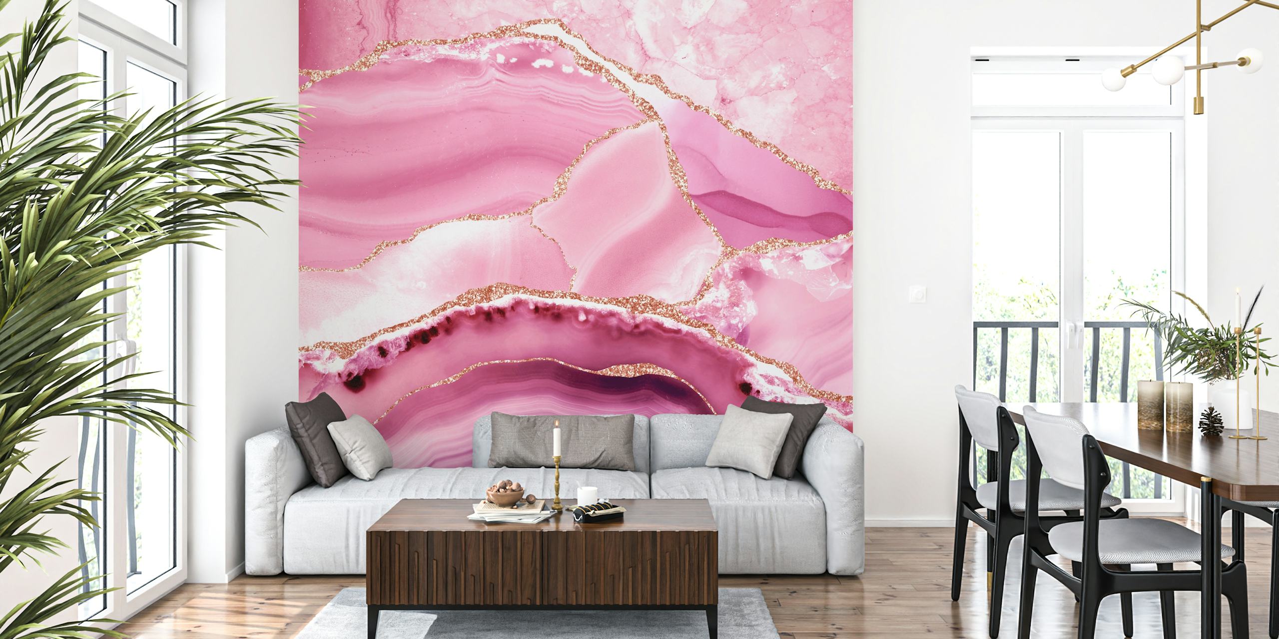 Hygge Pink Marble wallpaper design in a room