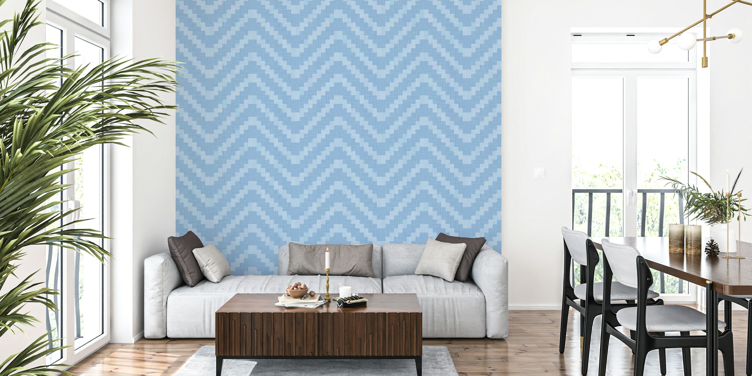 Chevron wallpaper in soft blue tones