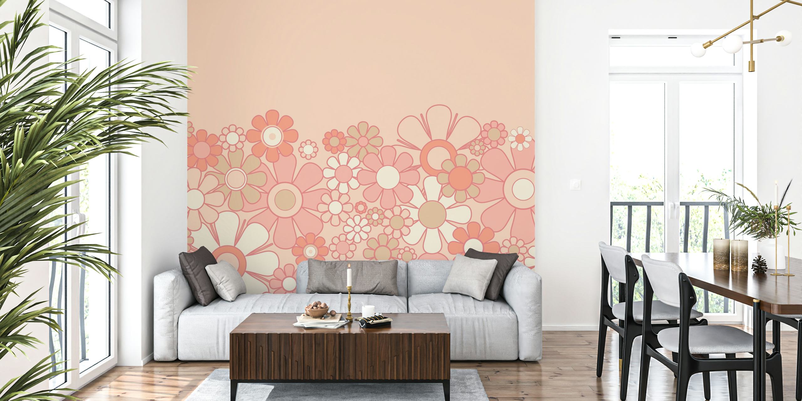 Groovy Retro Garden 60s Floral tapet i et rom