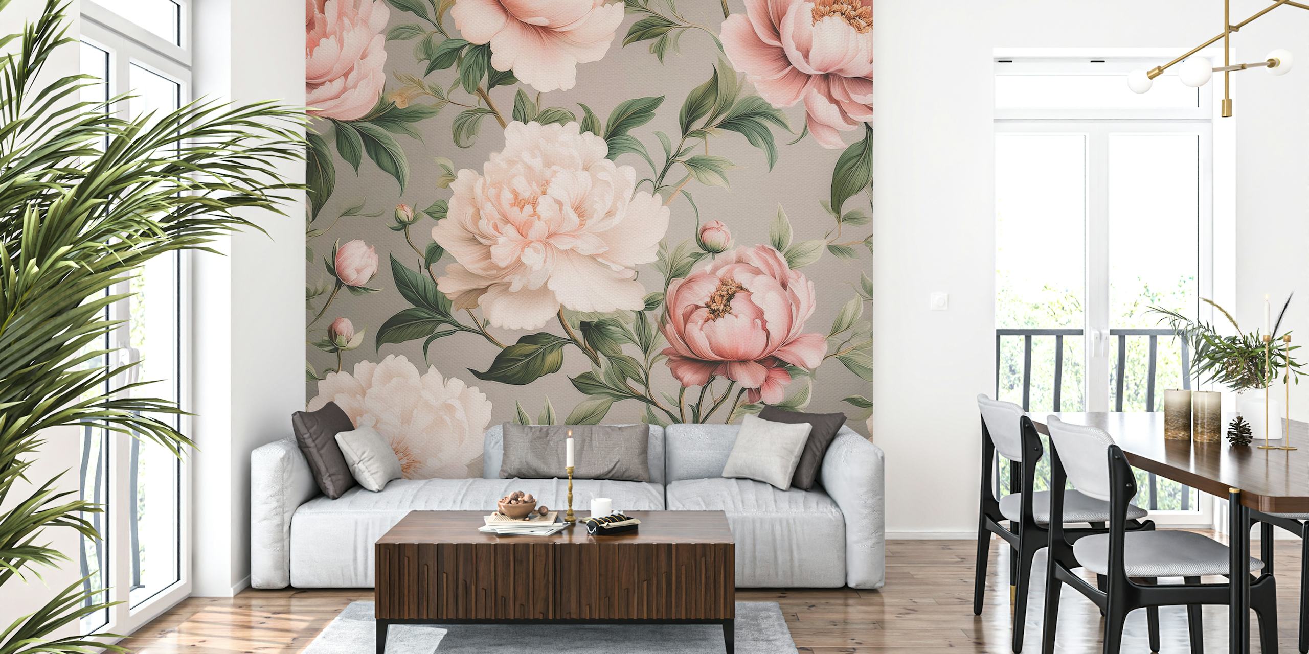 Flowers Soft Pink Peony Floral behang ontwerp