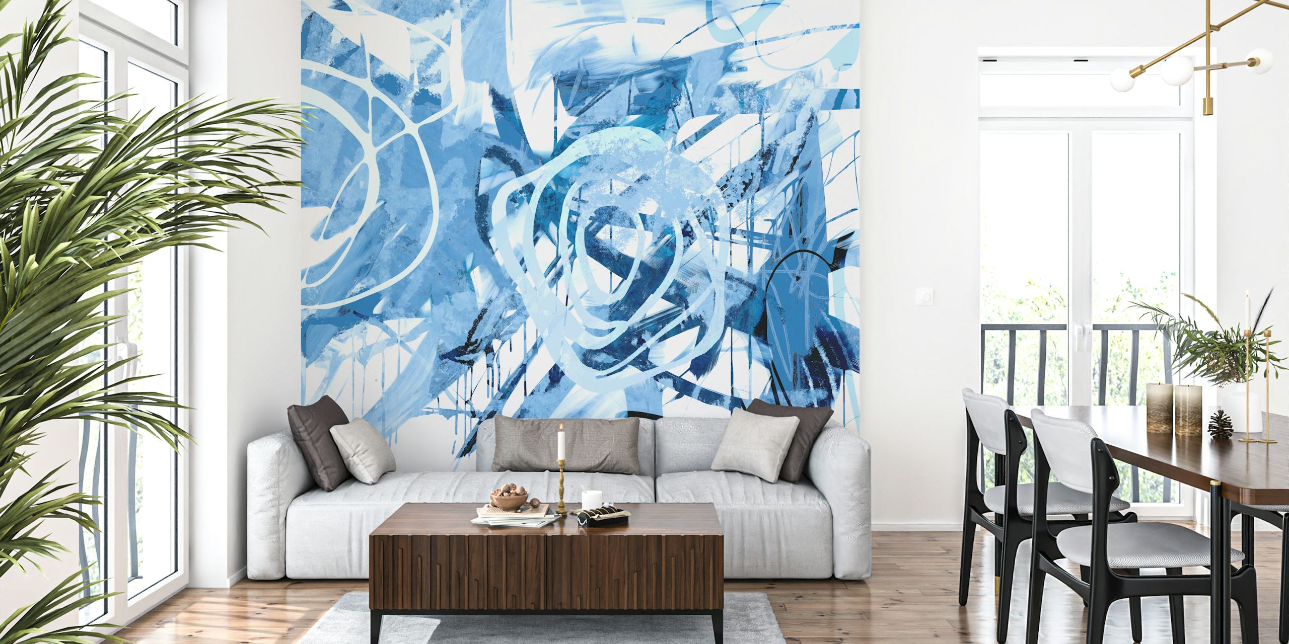 Moderní Blue Mixed Media tapeta v místnosti