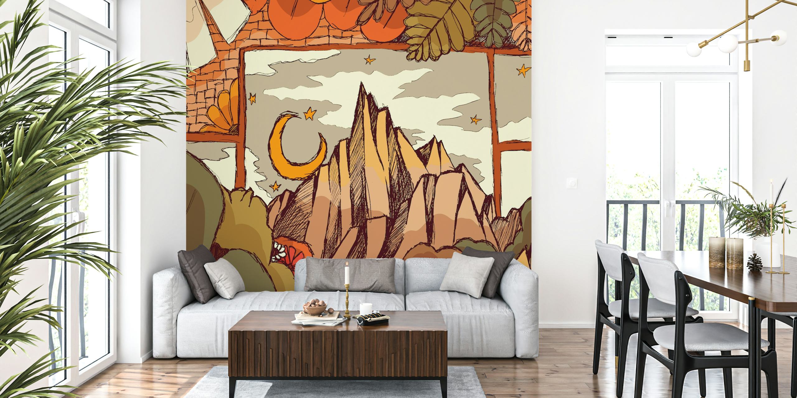 Autumn window-tapetti suunnittelu huoneessa