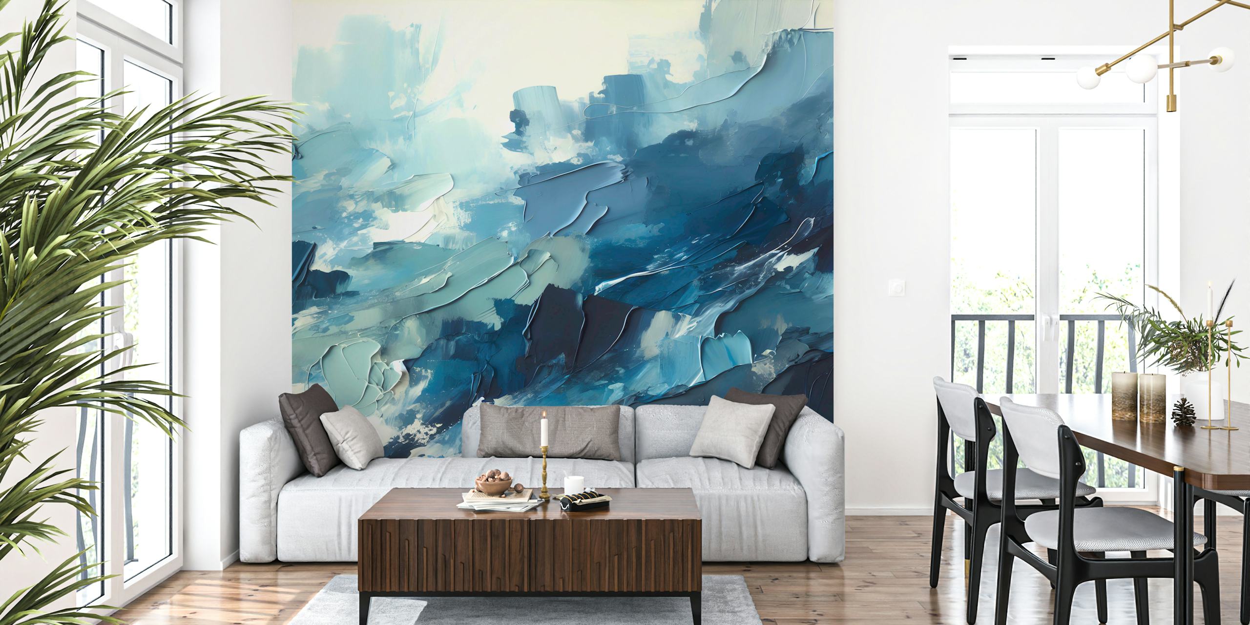 Abstract Blue Vista Tapete in einem Raum