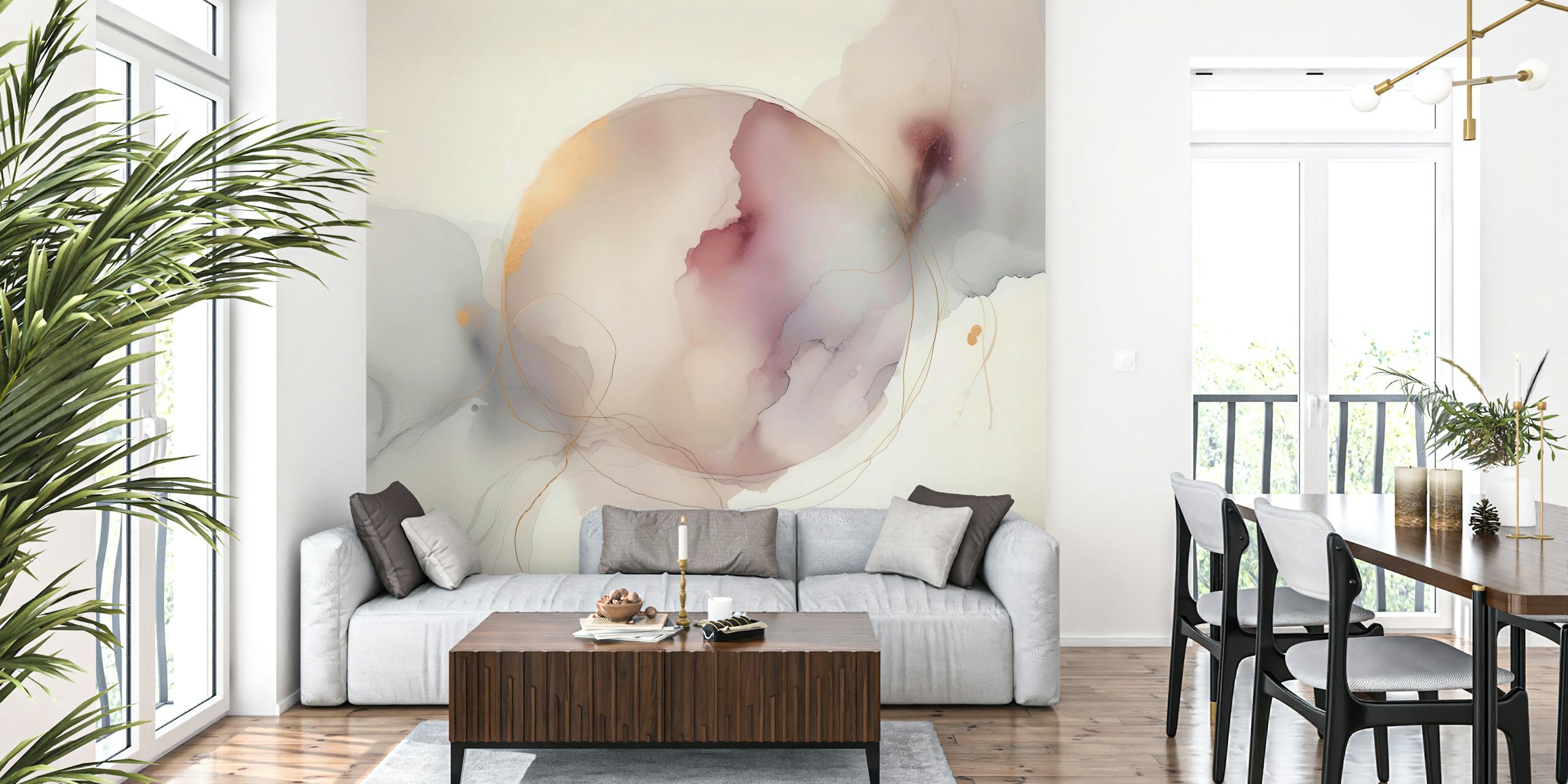 Soft abstract shapes in pink and beige hues wallpaper