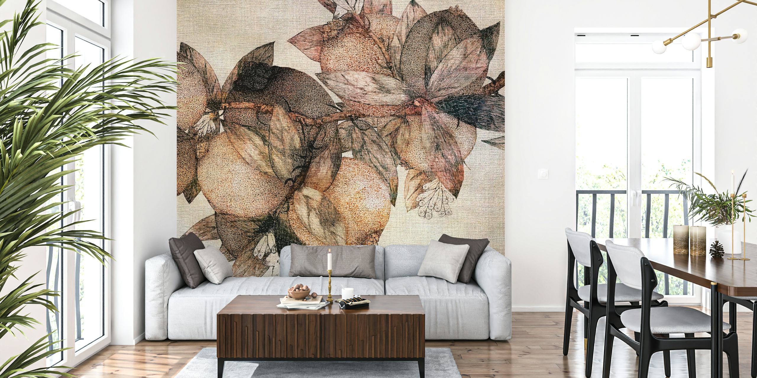 Antique Blossom Sketch tapet i et rum