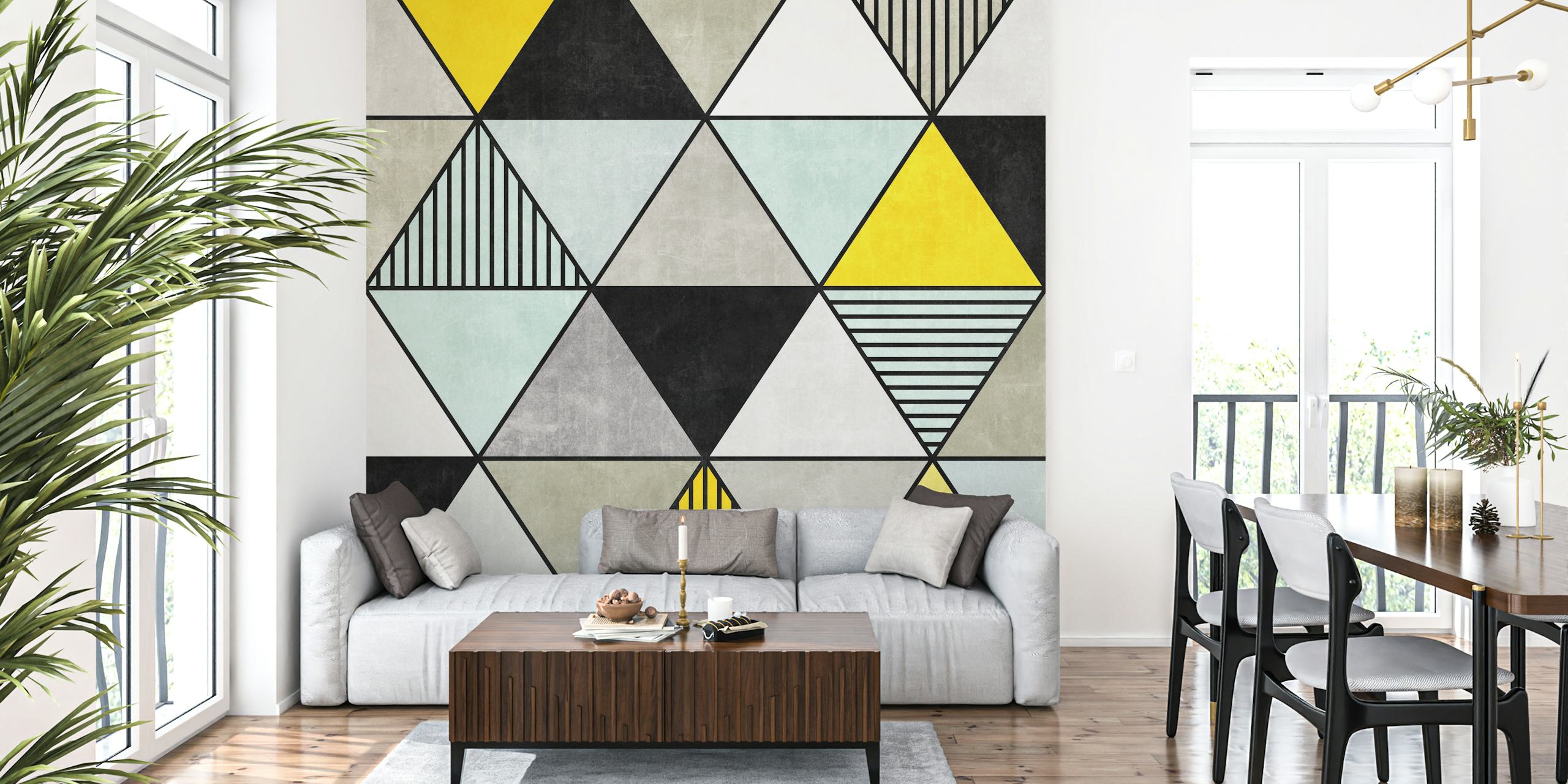 Colorful Concrete Triangles 2 tapetti huoneessa